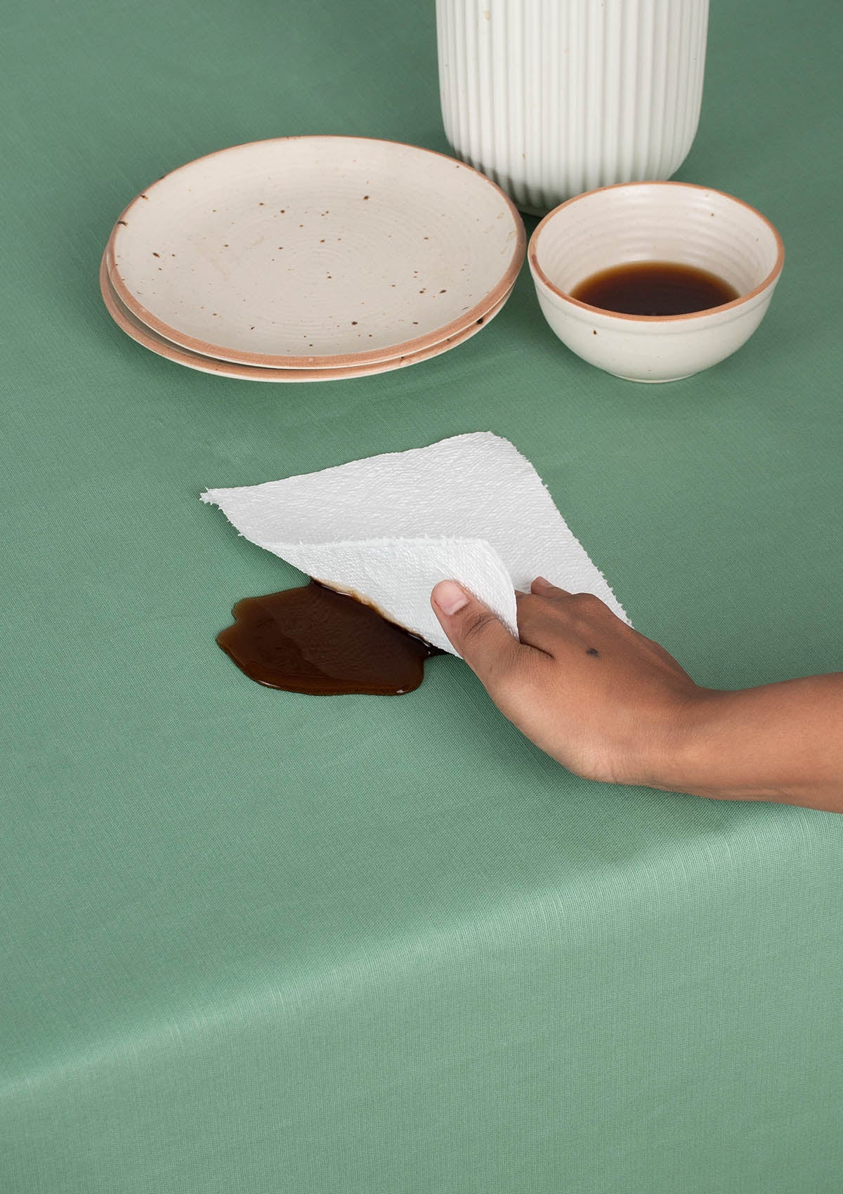 Solid Sage Green Spill safe water-resistant coated cotton table cloth