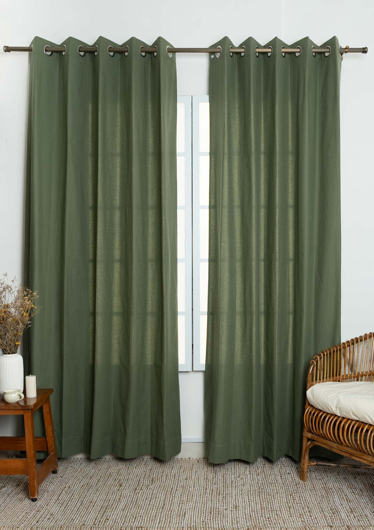 Solid Pepper Green 100% cotton curtain for living room and bed room - Room darkening - Pepper Green