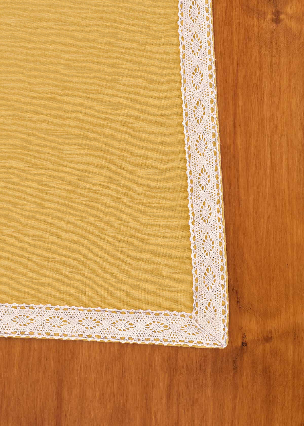 Solid Mustard 100% cotton plain table cloth for 4 seater or 6 seater dining with lace border