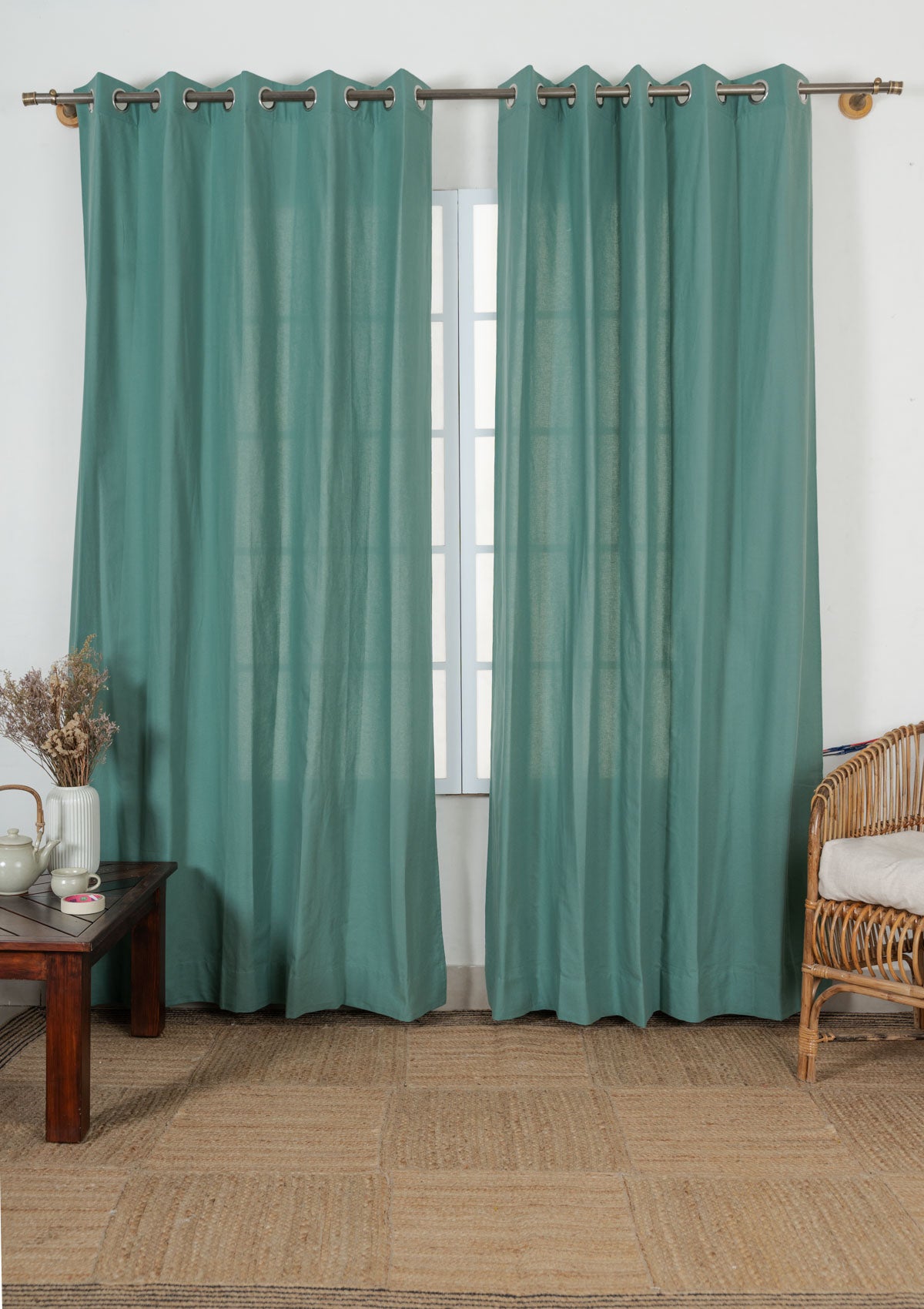 Solid aqua blue 100% cotton plain curtain for bedroom - Room darkening - Pack of 1