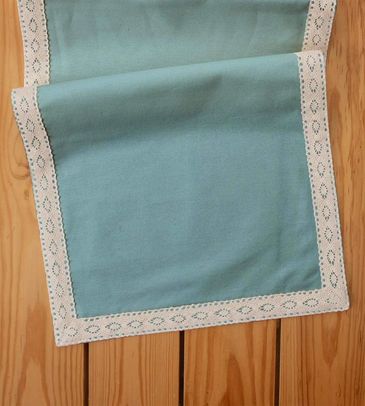 Solid aqua blue 100% cotton plain table runner for 4 seater or 6 seater dining  with lace boarder