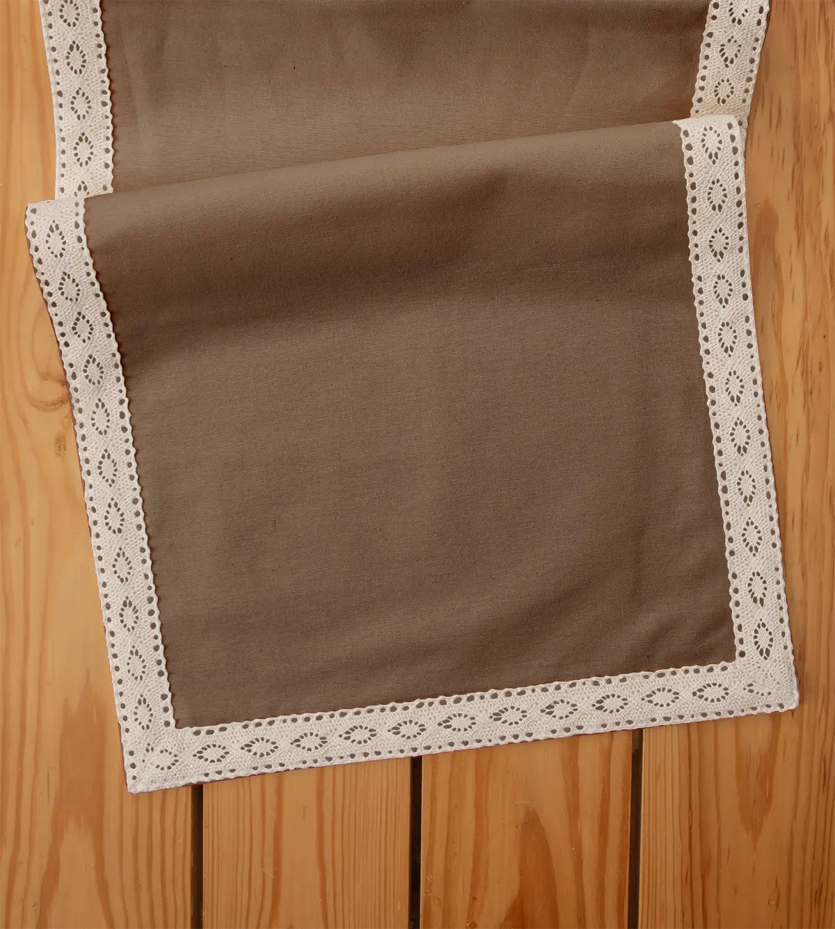 Solid chocolate brown 100% cotton plain table runner for 4 seater or 6 seater dining  with lace boarder