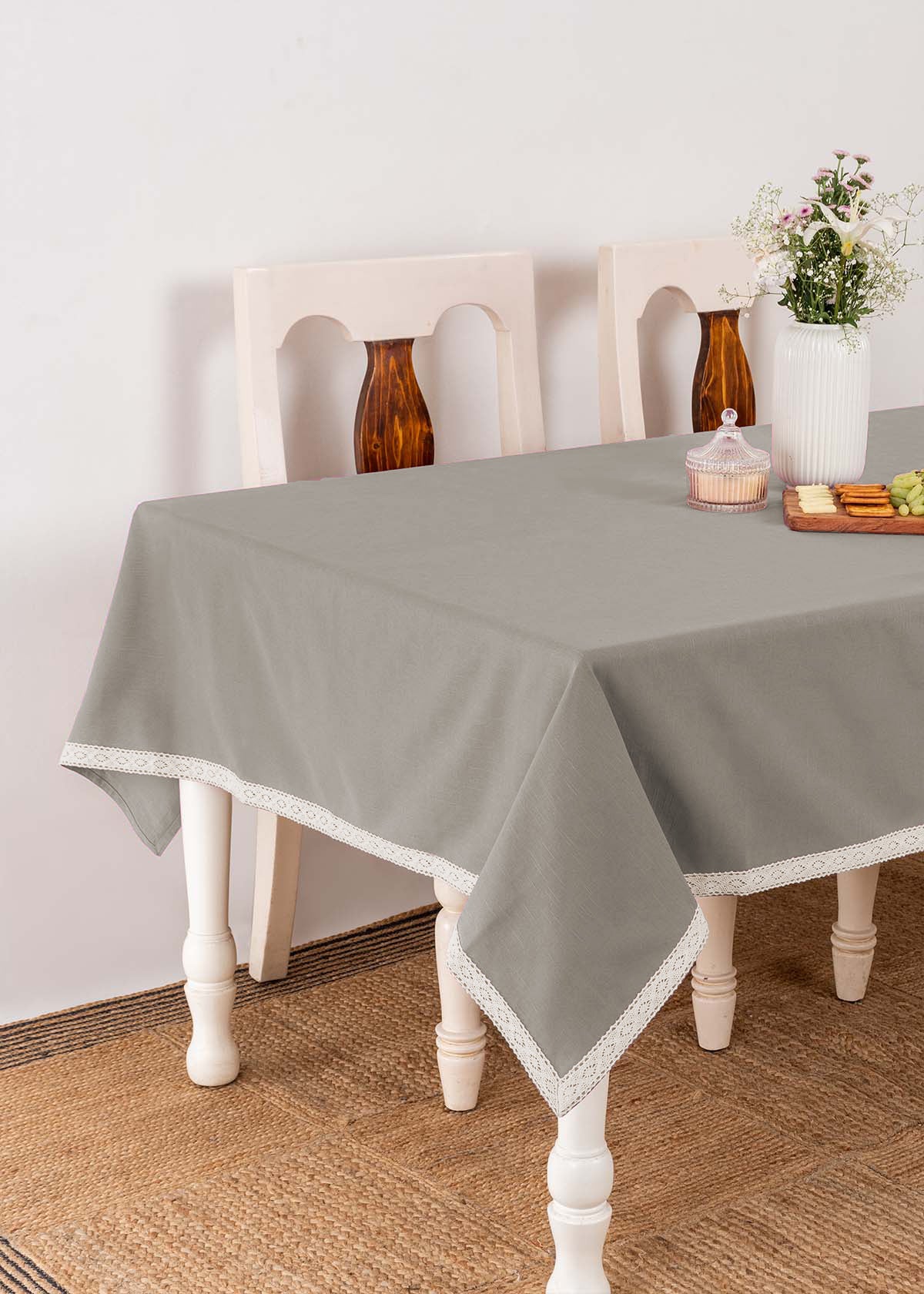Solid 100% cotton customisable table cloth for dining - Walnut Grey