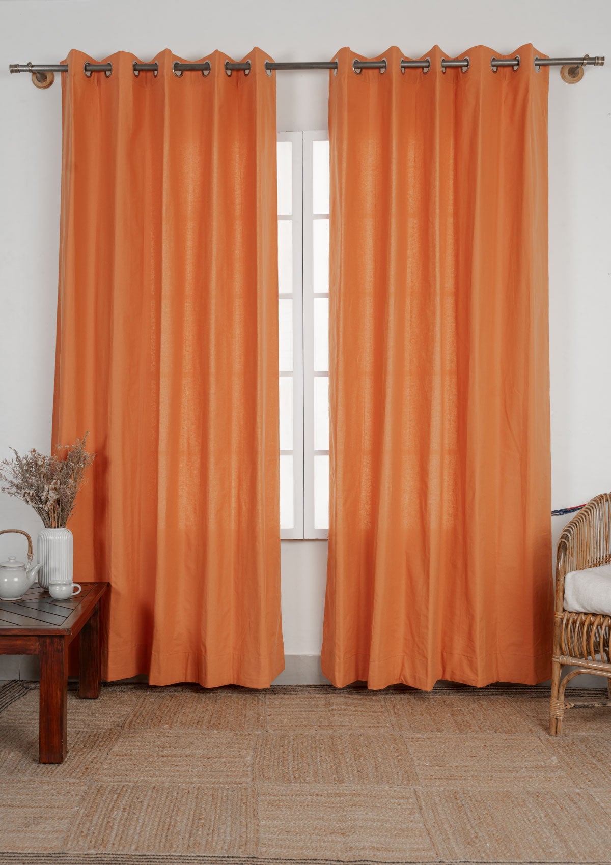 Solid orange 100% cotton plain curtain for bedroom - Room darkening - Single