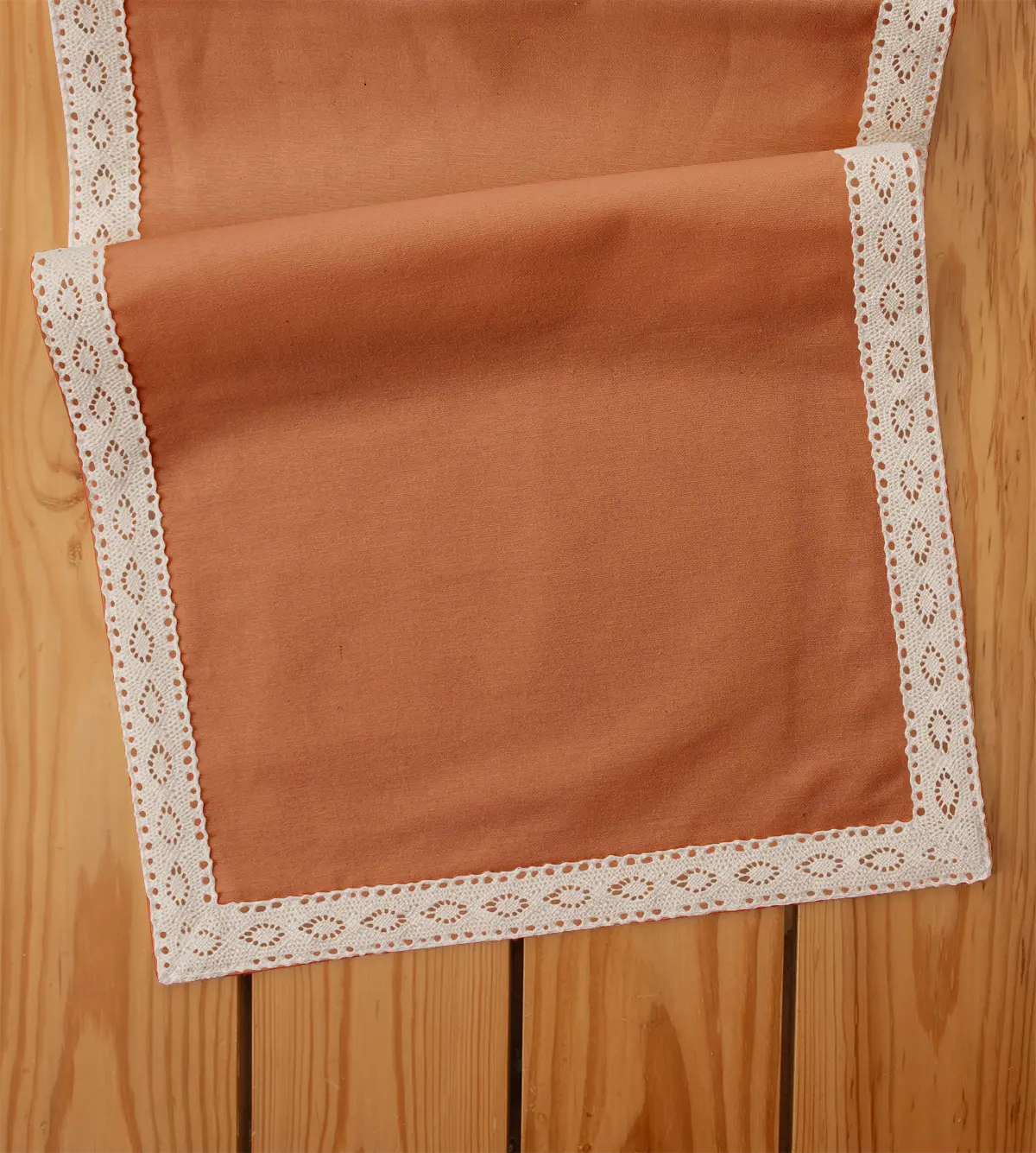Solid orange 100% cotton plain table runner for 4 seater or 6 seater dining  with lace boarder