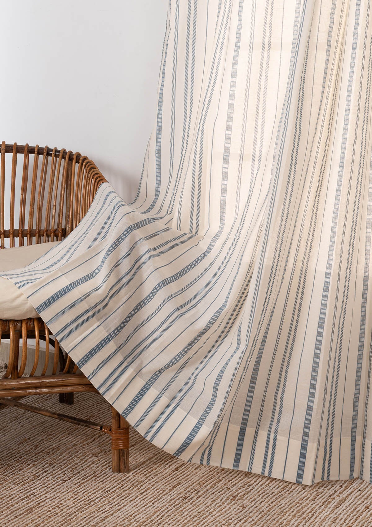Still Water geometric 100% cotton sheer curtain for living room - Light Filtering - Mist Blue - Single Piece
