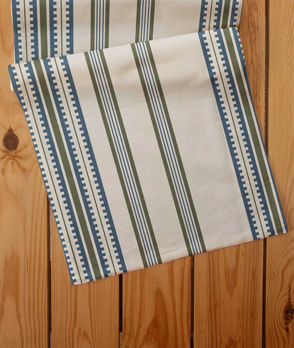 Roman stripes 100% cotton customizable geometric table Runner for dining - Pepper green & Night blue