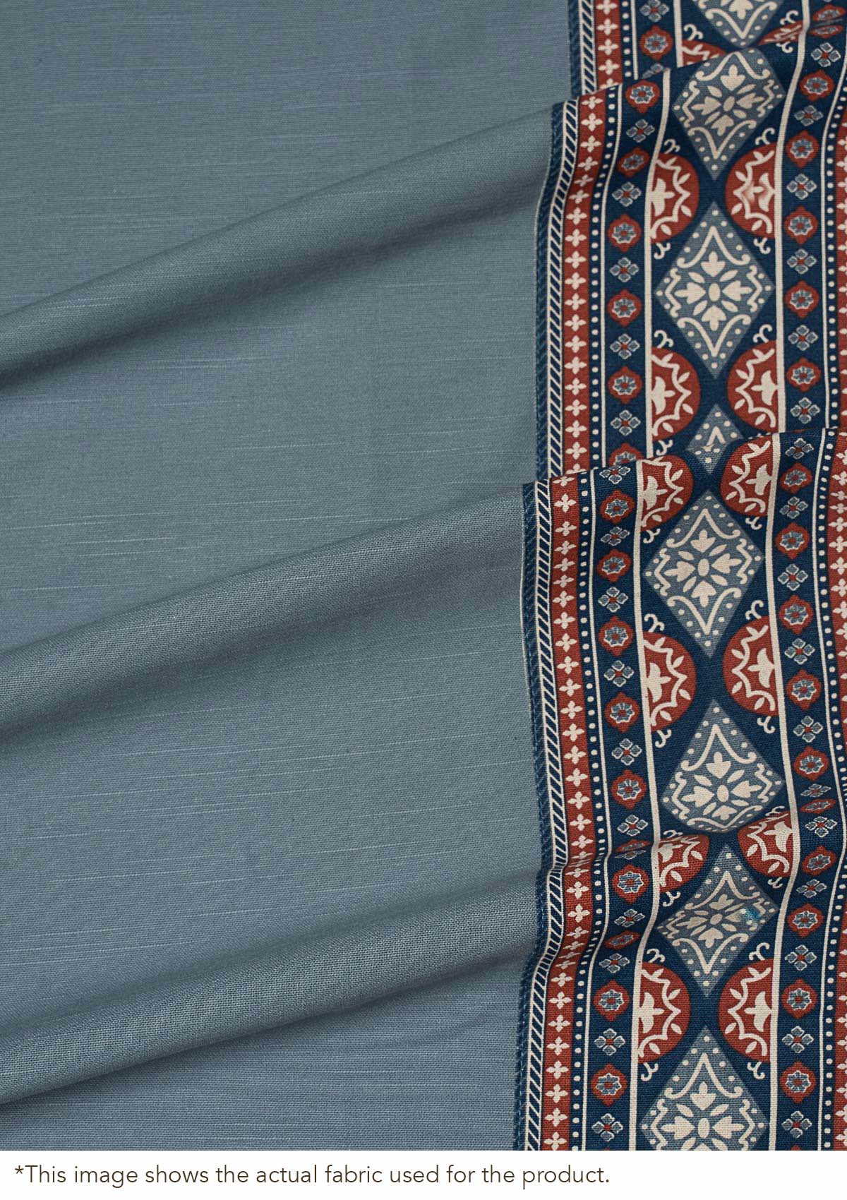 Tara mist blue 100% Cotton with Trim Customizable blind for livingroom & Bedrooms  - Room Darkening - Mist Blue