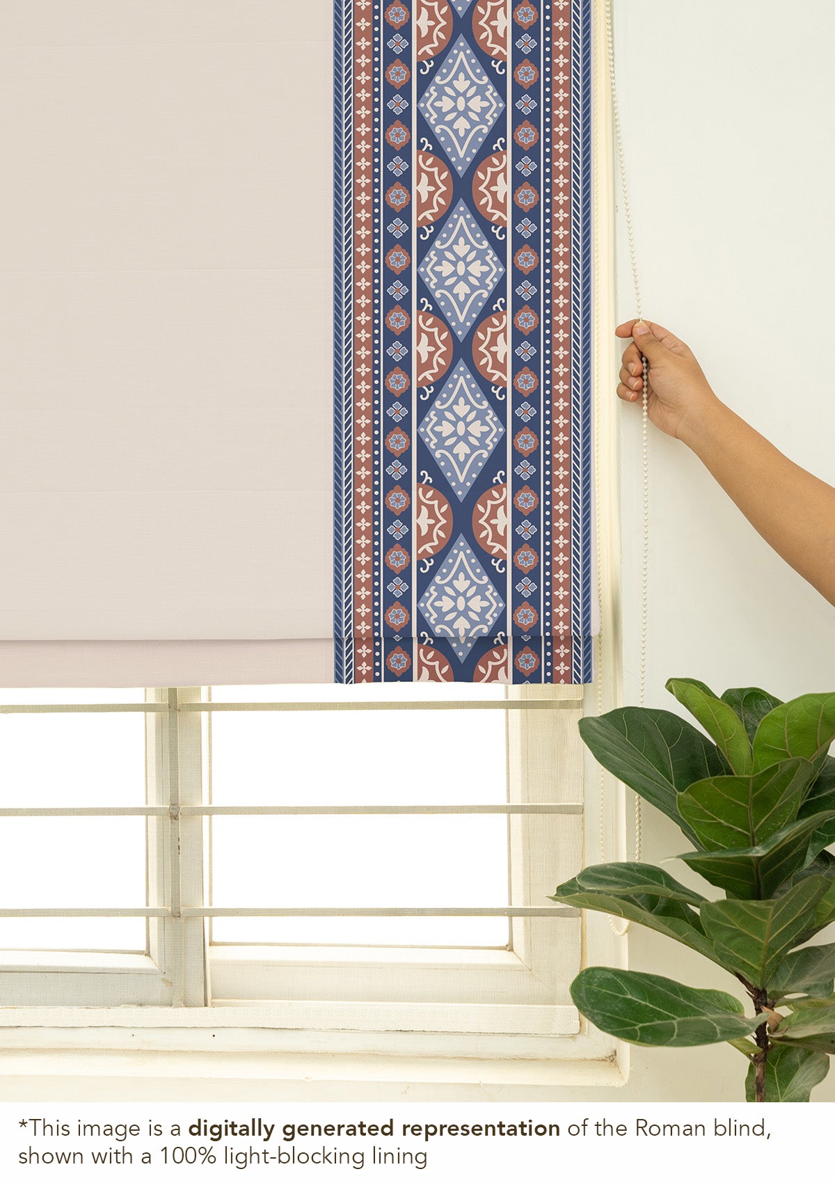 Tara Cream 100% Cotton with Trim Customizable blind for livingroom & Bedrooms  - Light Reduction - Cream