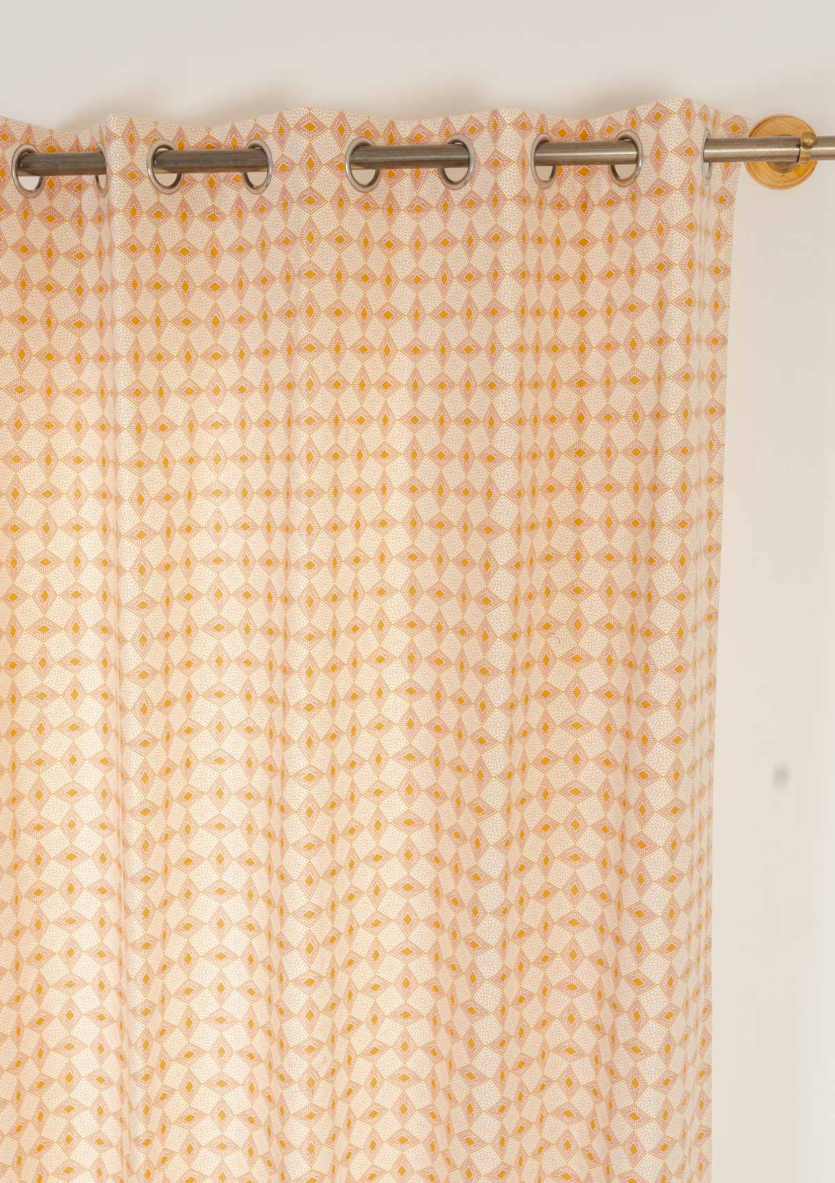 Terrazo 100% cotton geometric curtain for living room - Room darkening - Mustard - Single - Pack of 1