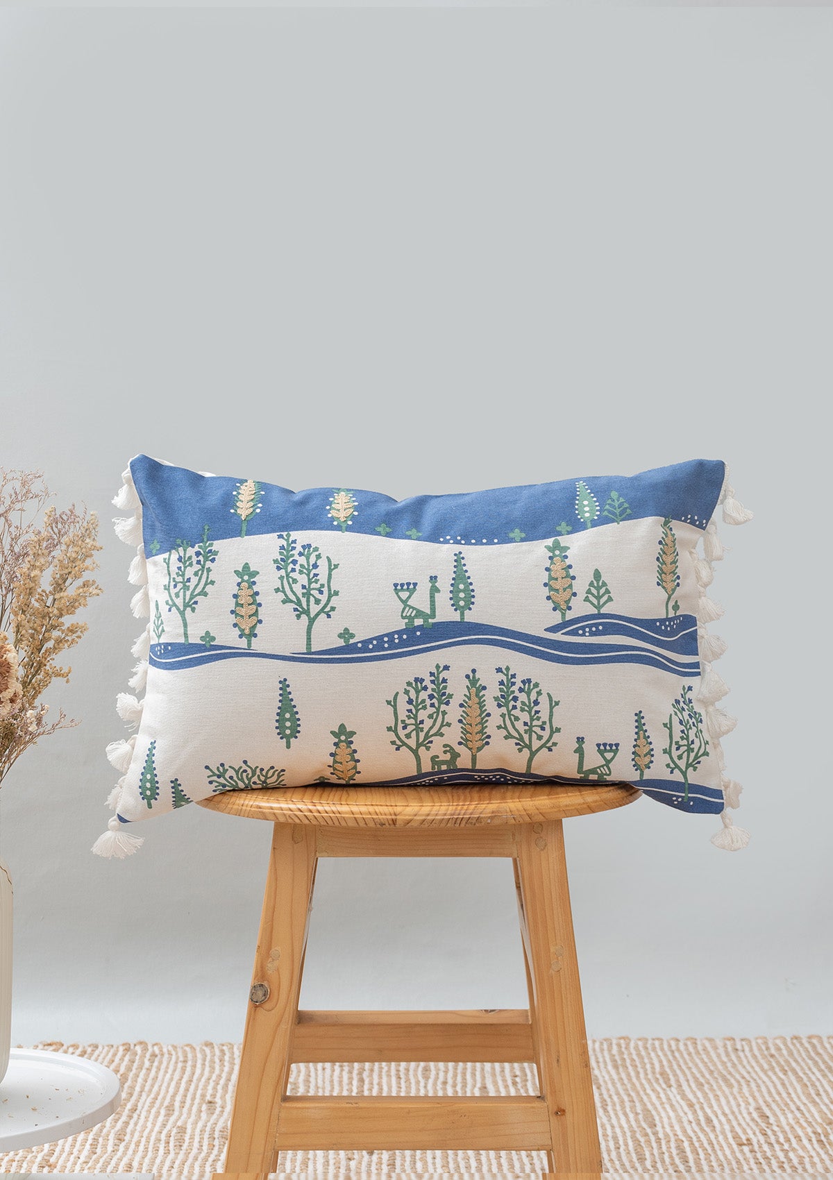 Timberland 100% cotton geometric cushion cover for sofa - Indigo