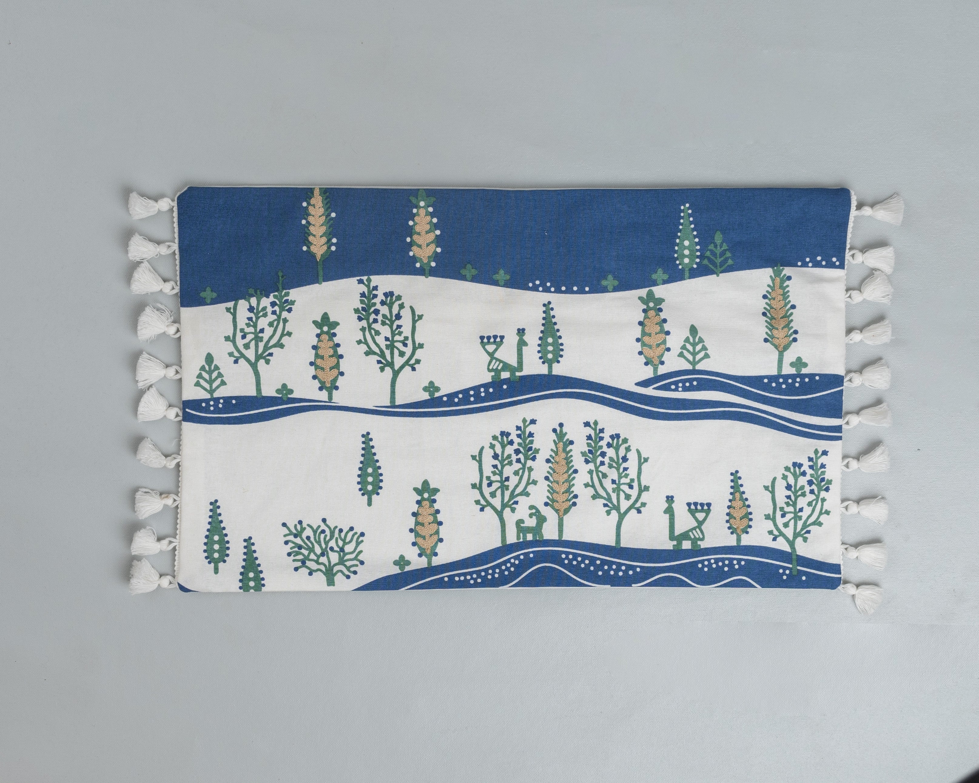 Timberland 100% cotton embroidered boho cushion cover combo set for sofa- Indigo and green