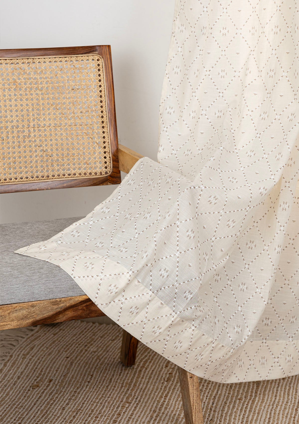 Truffle Brown Geometric Printed 100% Cotton Sheer Curtain For Living Room | Light Reduction | Single Piece