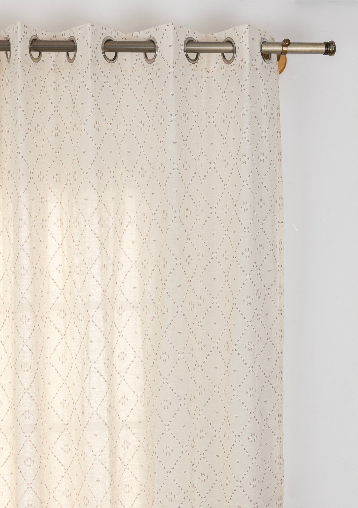 Truffle Brown Geometric Printed 100% Cotton Sheer Curtain For Living Room | Light Reduction | Single Piece