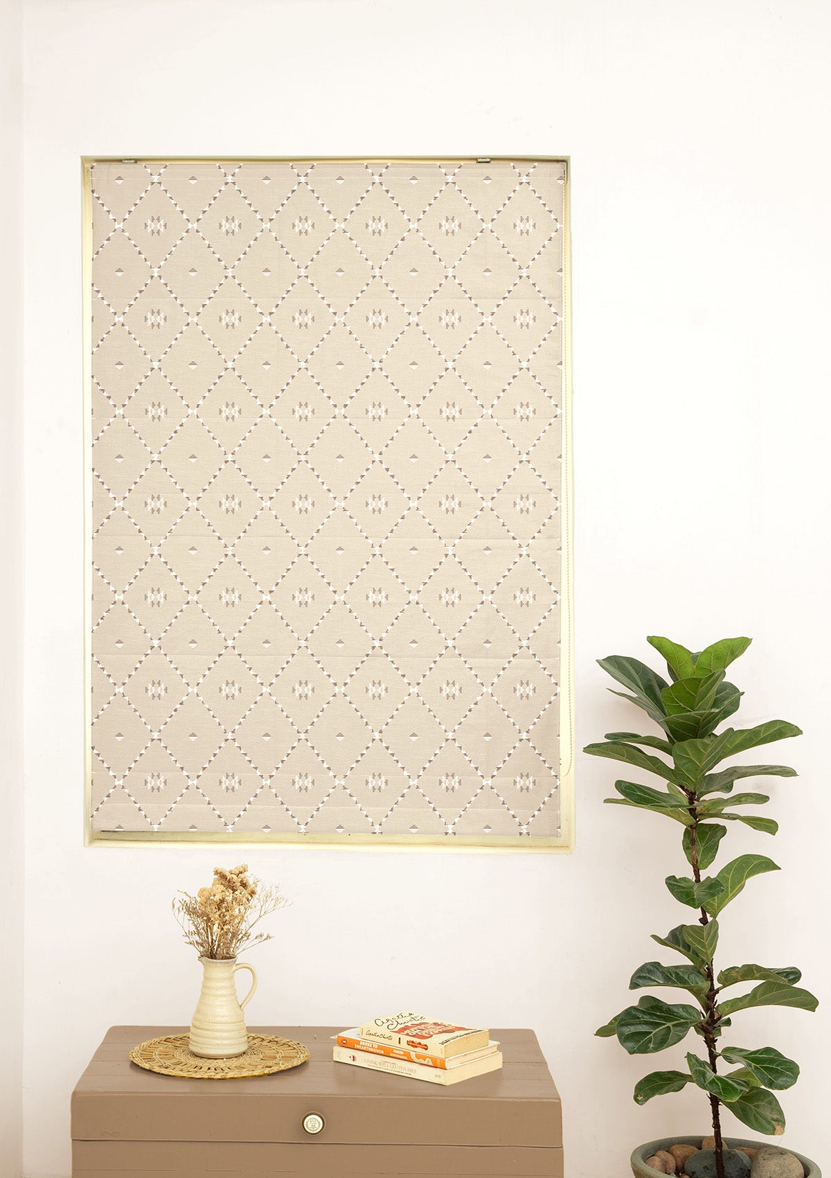 Truffle Brown Geometric Printed 100% Cotton Sheer Blind For Living Room | Light Reduction