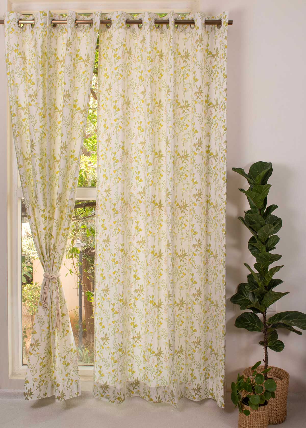 Tulip Garden 100% Customizable Cotton floral curtain for kids room, living room & bed room - Room darkening
