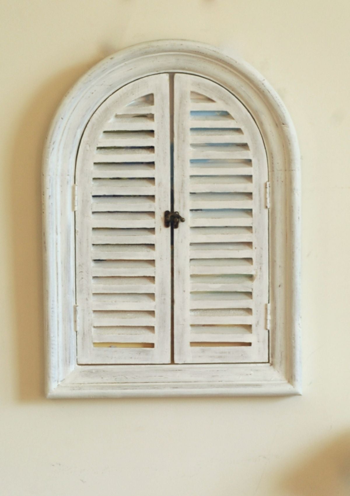 Distressed Arch Window Mirror - White