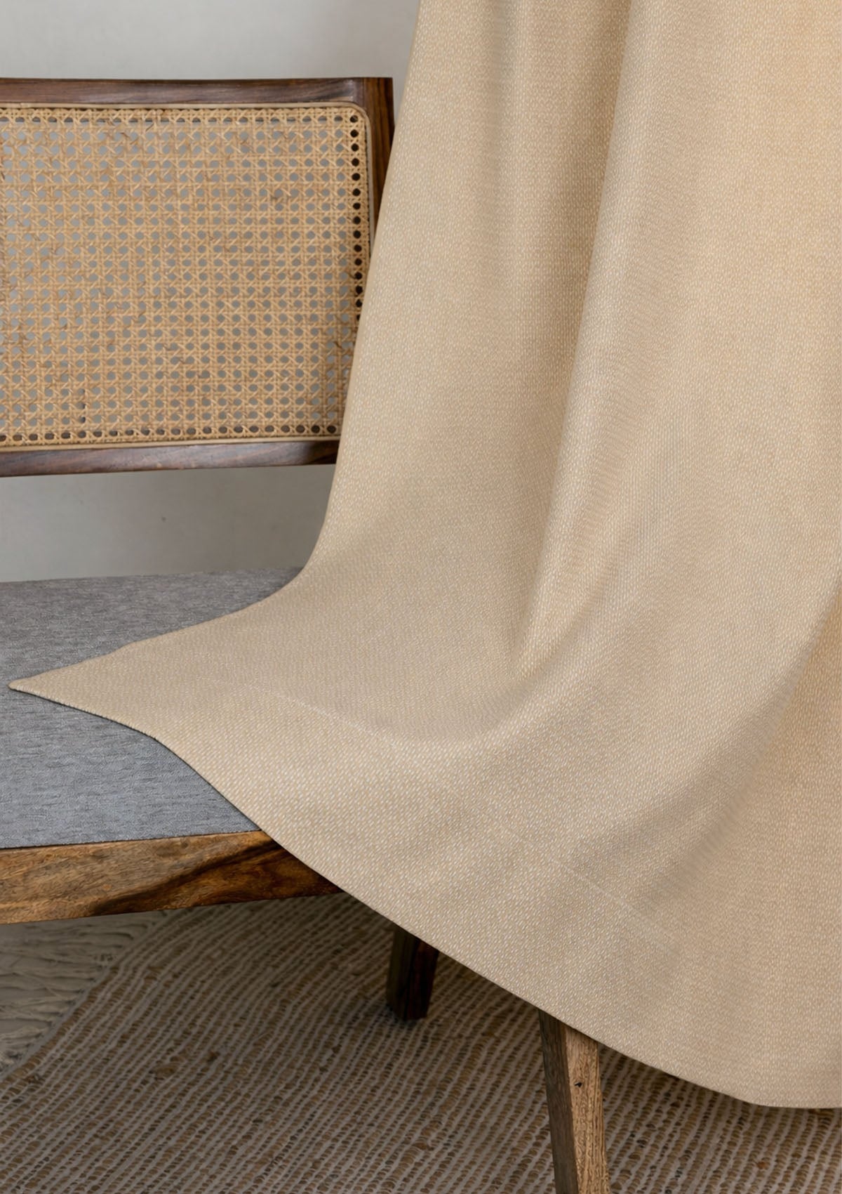 Vanilla Beige Solid Textured 100% Cotton Curtain For Living Room | Room Darkening | Single Piece