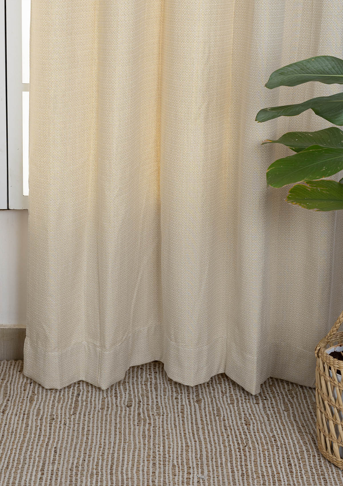 Vanilla Beige Solid Textured 100% Cotton Curtain For Living Room | Room Darkening | Single Piece