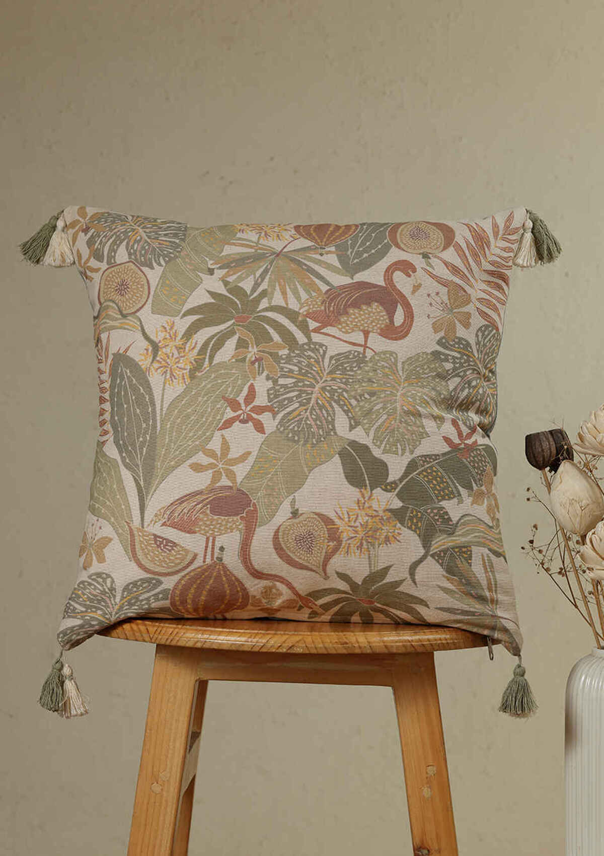 Vera Multicolor Tropical Printed 100% Cotton Cushion Cover For Sofa