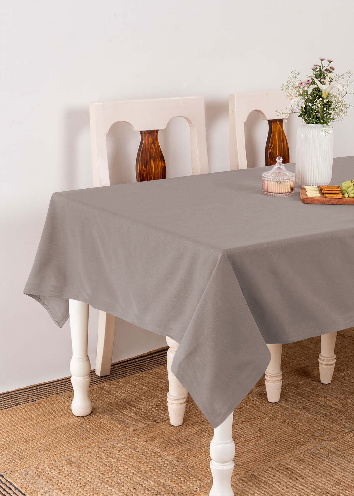 Solid 100% cotton customisable table cloth for dining - Walnut Grey