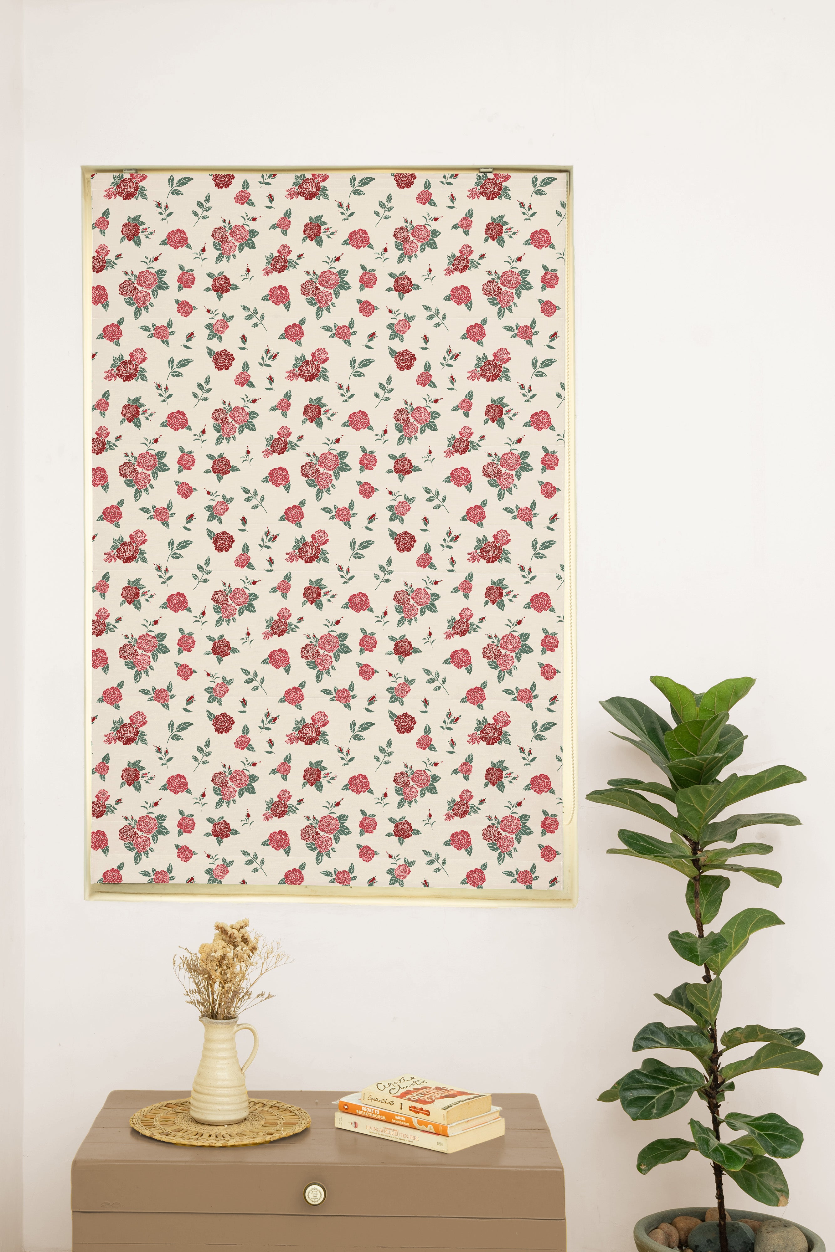 Wild Roses 100% Customizable Cotton floral blind for Living room & bed room - Room darkening - Red