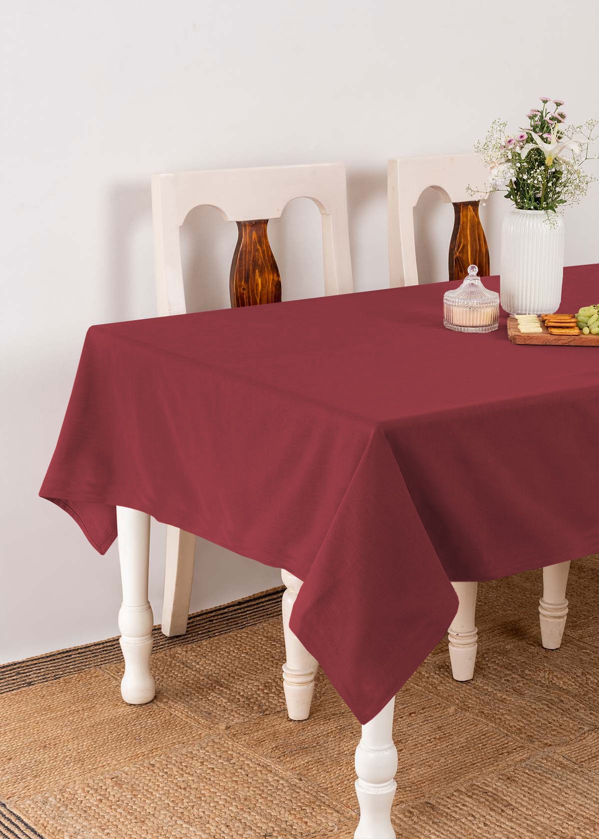 Solid 100% cotton customisable table cloth for dining - Wine Red