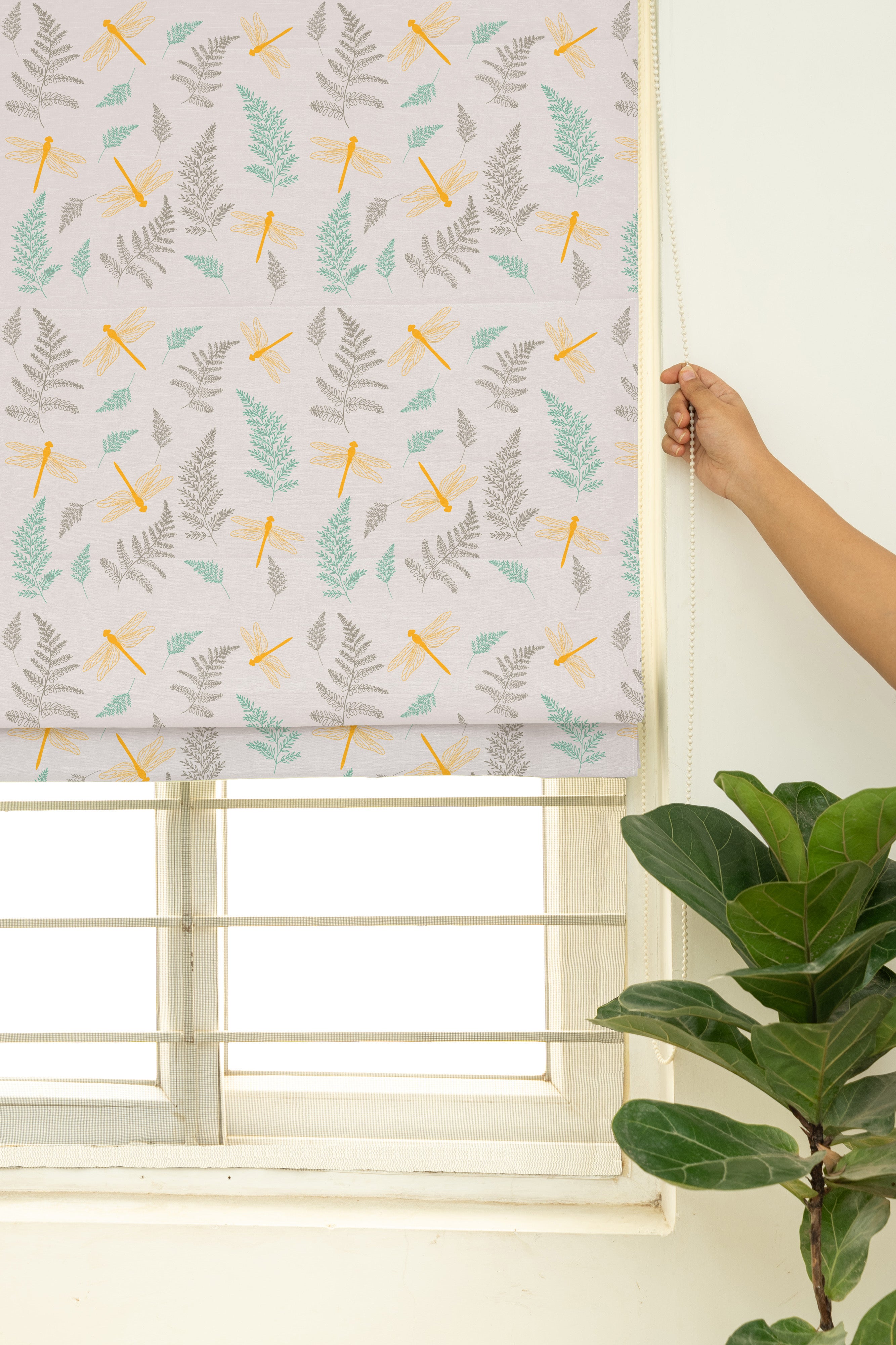 Winged Skies 100% Customizable Cotton floral blind for kids room, living room & bed room - Room darkening - Yellow