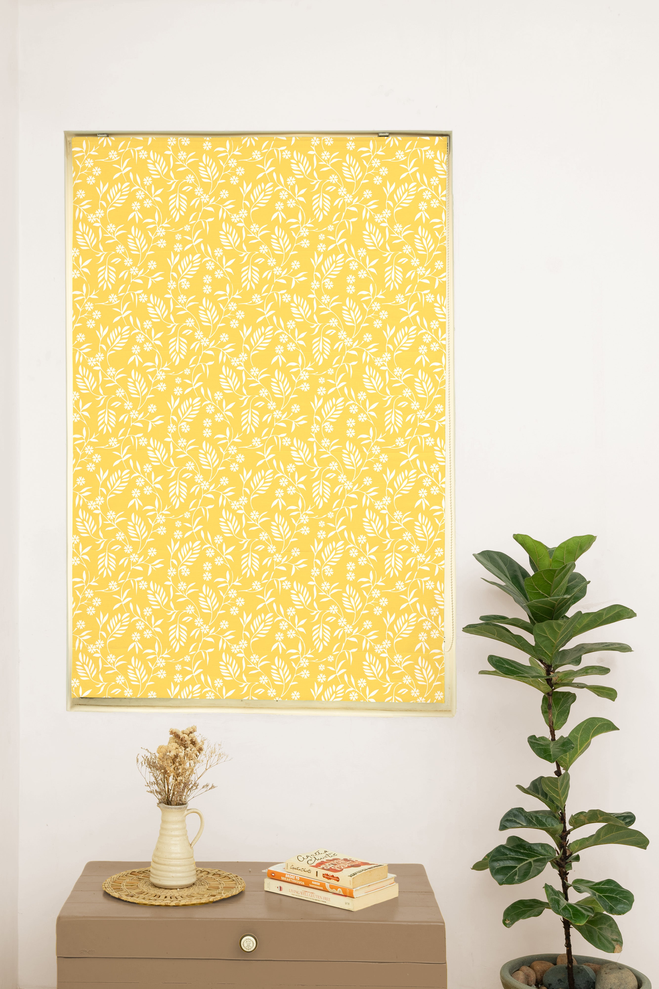 Yellow Daisy 100% Customizable Cotton floral blind for kids room, living room & bed room - Room darkening - Yellow