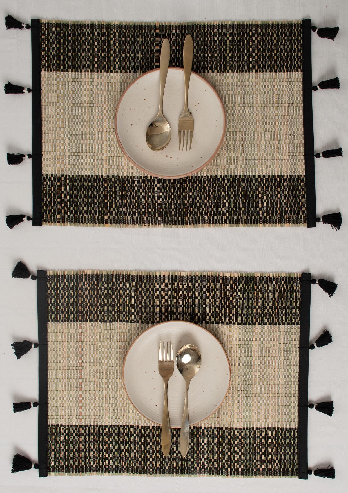 Yin yang woven 100% cotton boho placemat for 4 seater or 6 seater dining - Black