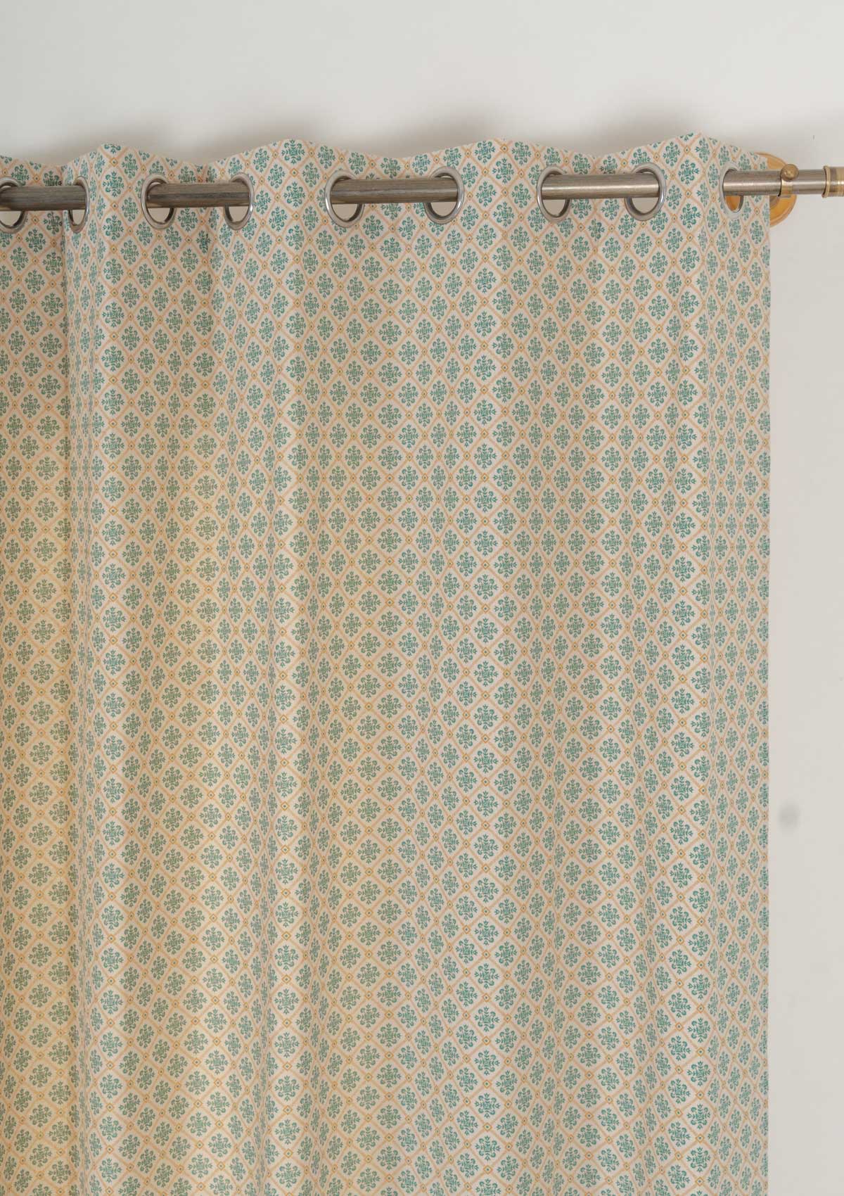 Yura 100% cotton geometric curtain for living room - Room darkening - Aqua blue - Single - Pack of 1