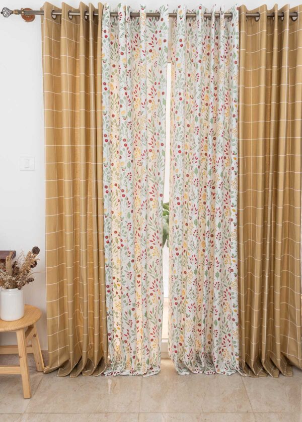 Cabin Checks, Foraged Berries Set of 4 Combo Cotton Curtain - Multicolor