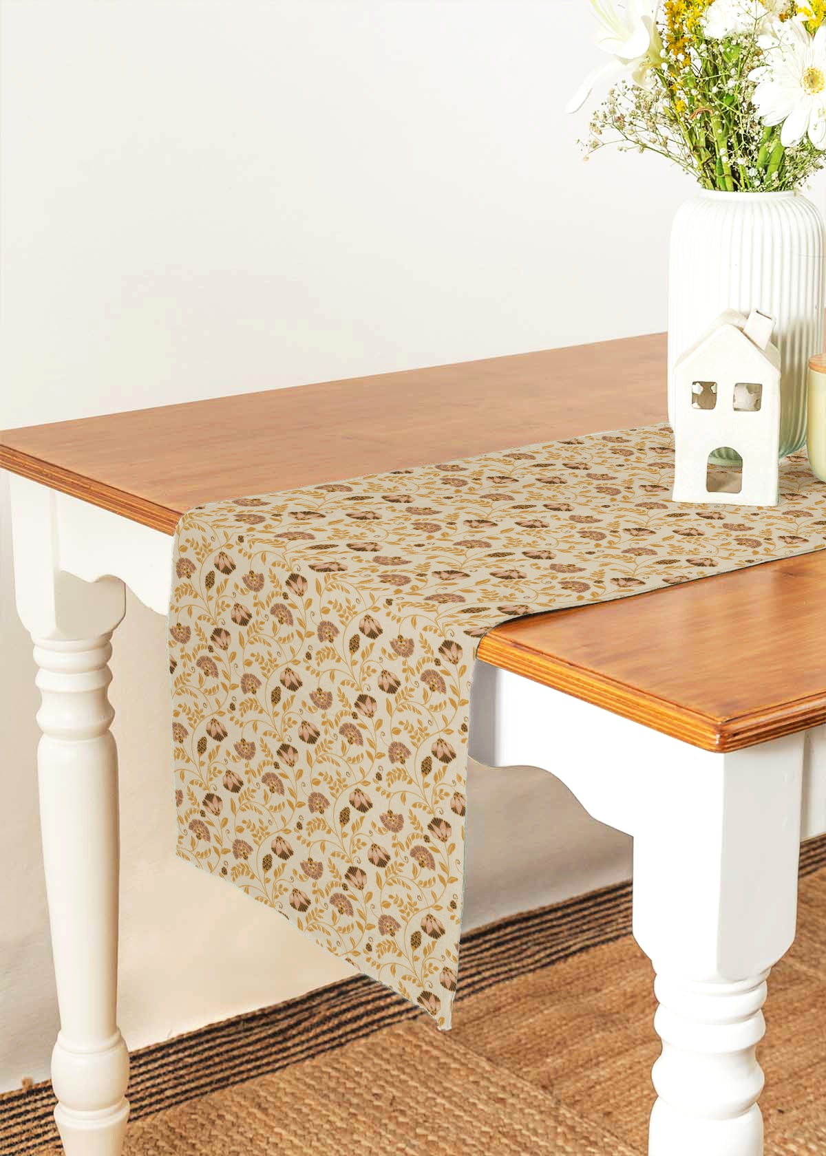 Calico Printed Cotton Table Runner - Beige