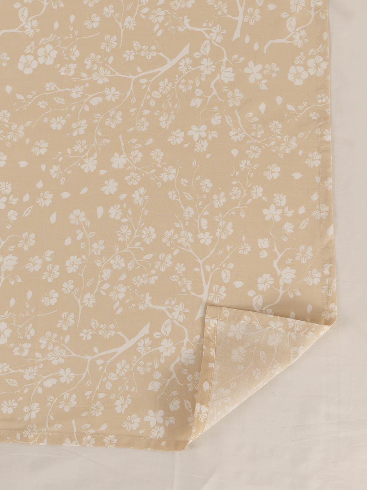 Cherry Blossom Printed Cotton Flat Sheet - Cream