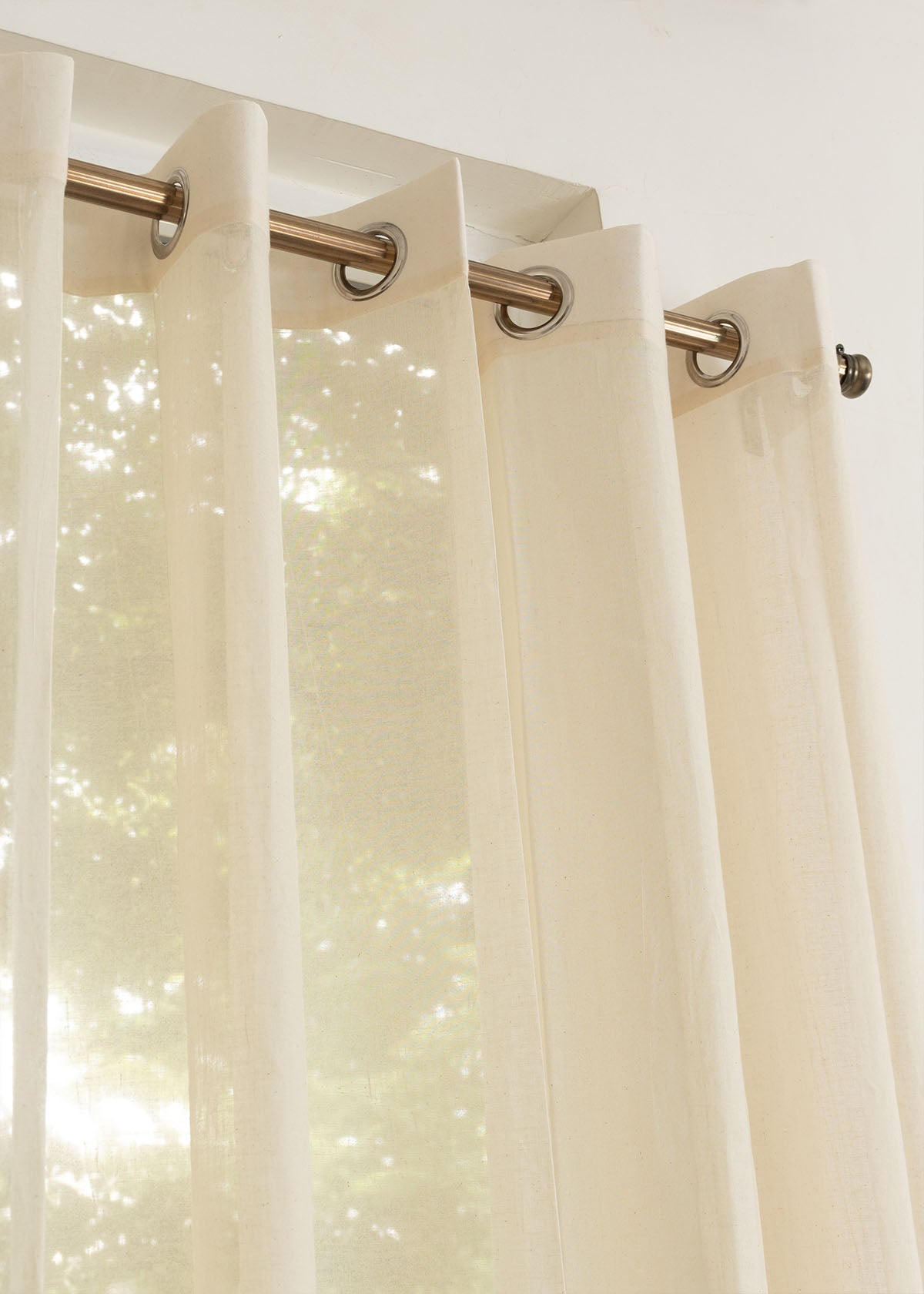 Solid Cream sheer 100% Customizable Cotton plain curtain for Living room & bedroom - Light filtering