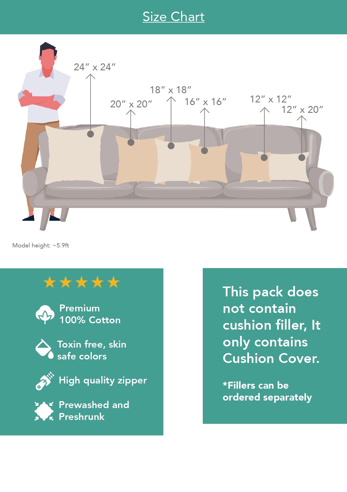 Saga 100% cotton boho geometric cushion cover for sofa - Black
