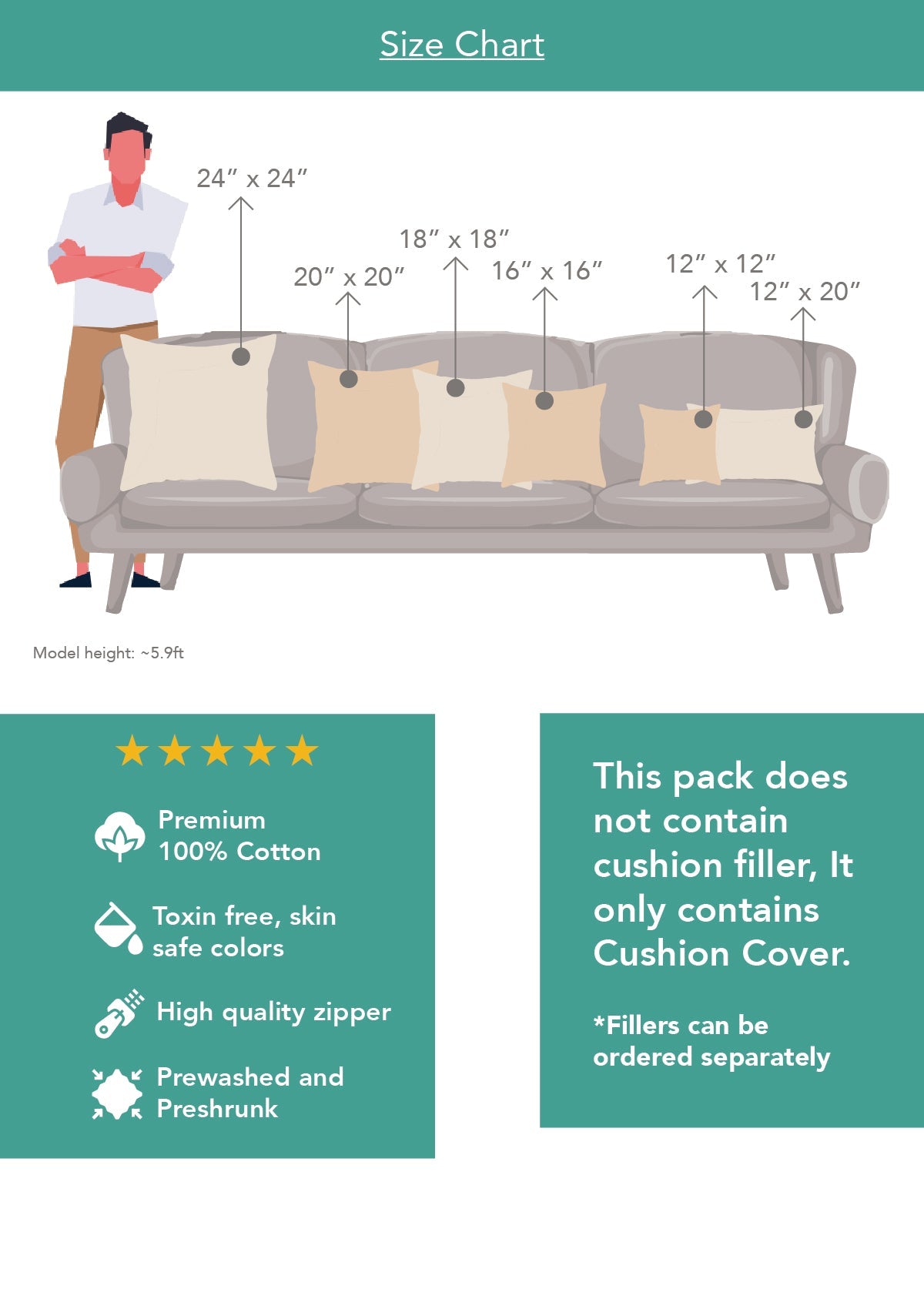 Hashlines 100% cotton geometric cushion cover for sofa - Grey