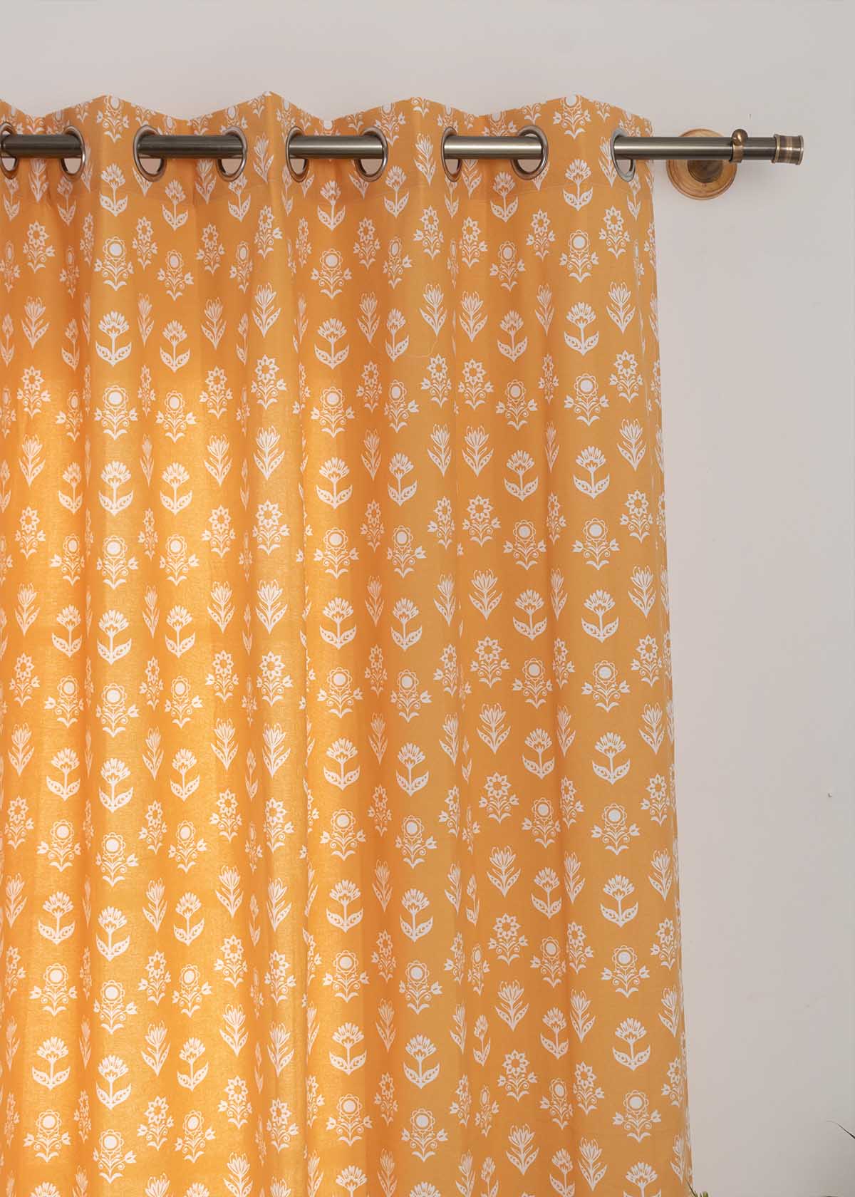 Dahlia Printed Cotton Curtain - Mustard