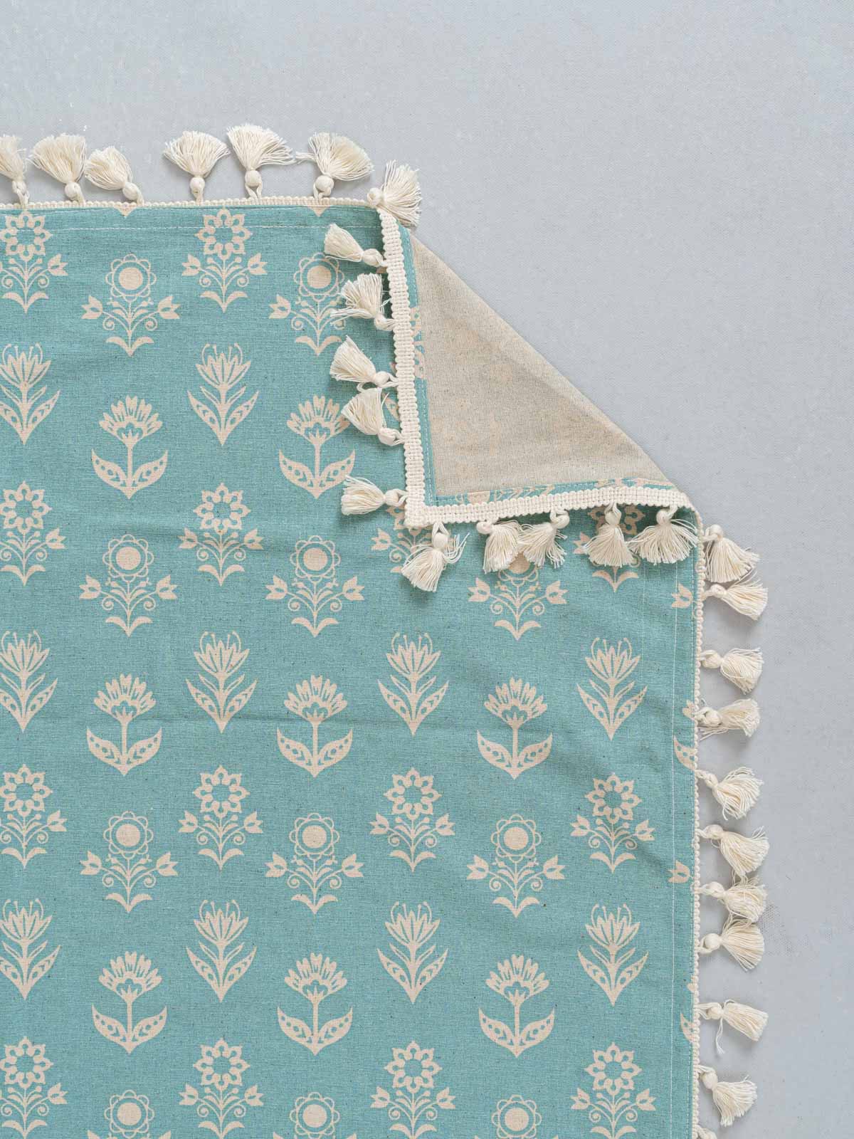 Dahlia Printed Cotton Diwan Set - Nile Blue