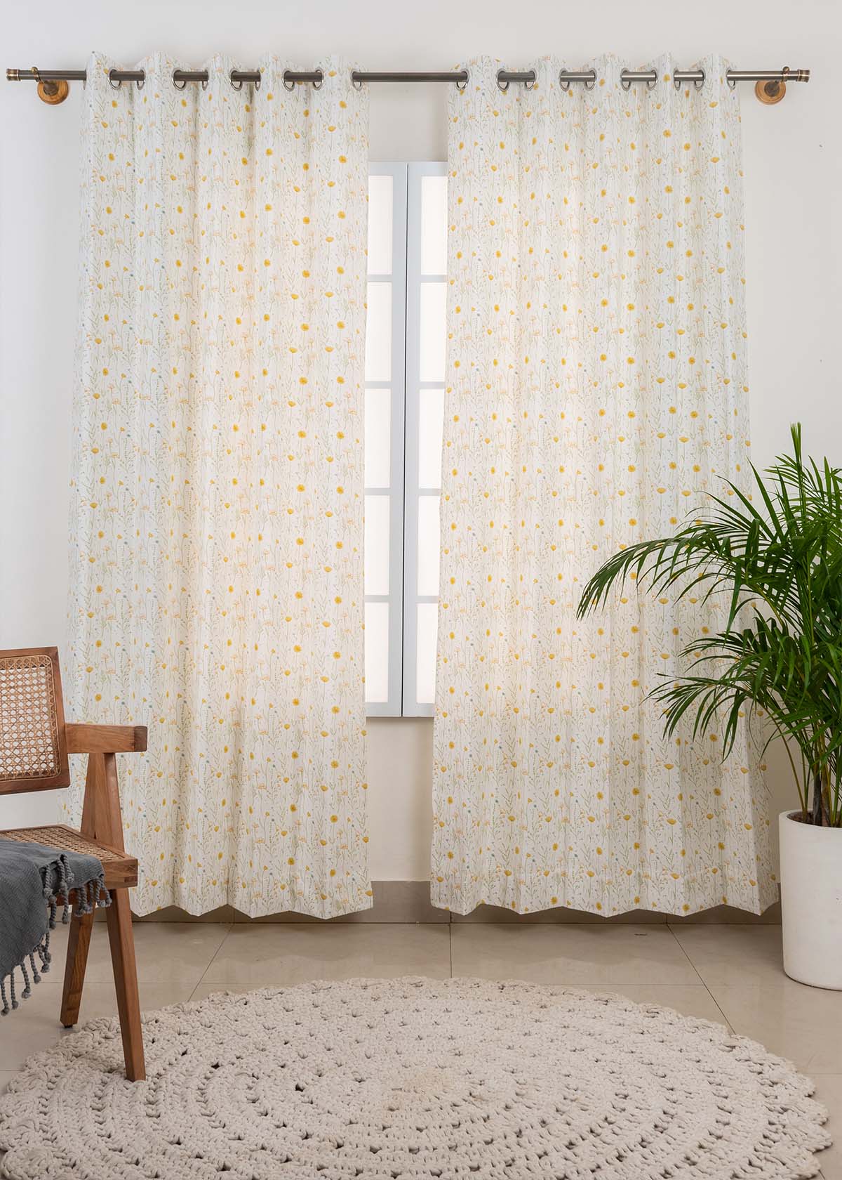 Drifting Dandelion Printed Cotton Curtain - Yellow