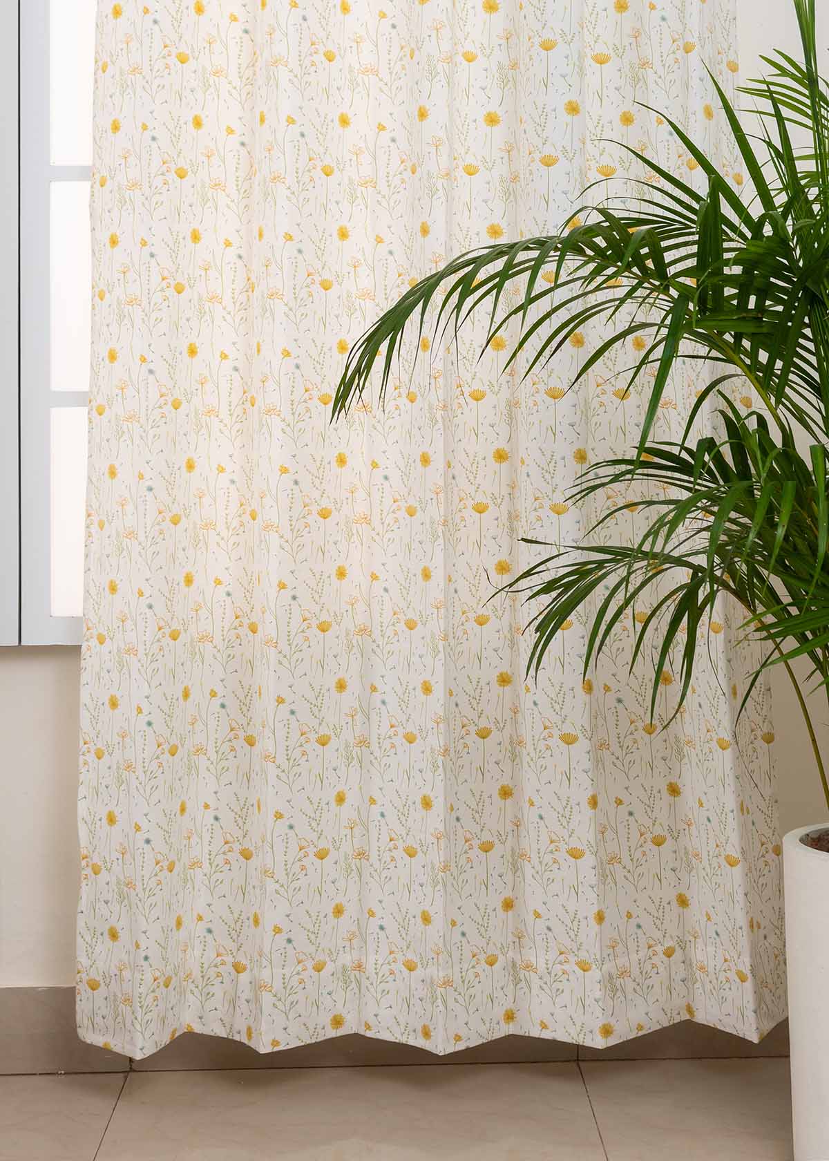 Drifting Dandelion 100% cotton floral curtain for kids room, living room - Room darkening - Yellow - Pack of 1