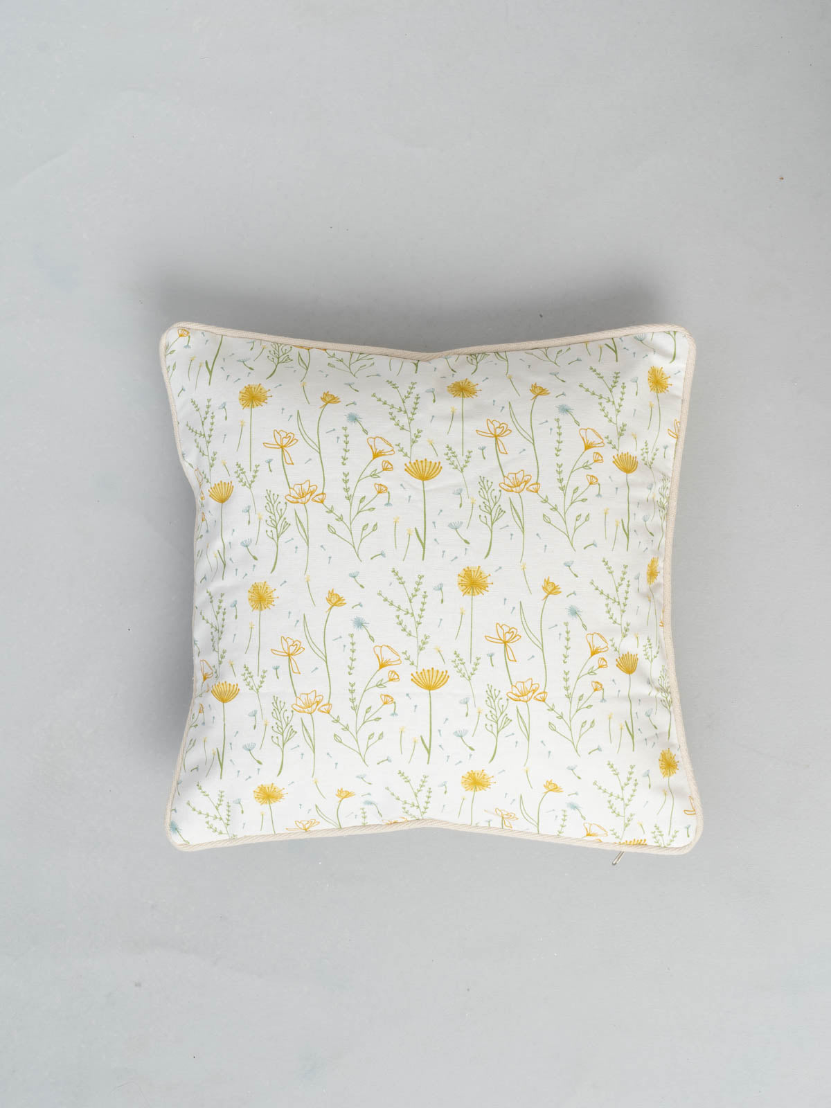 Drifting Dandelion Printed Cotton Cushion Cover - Yellow
