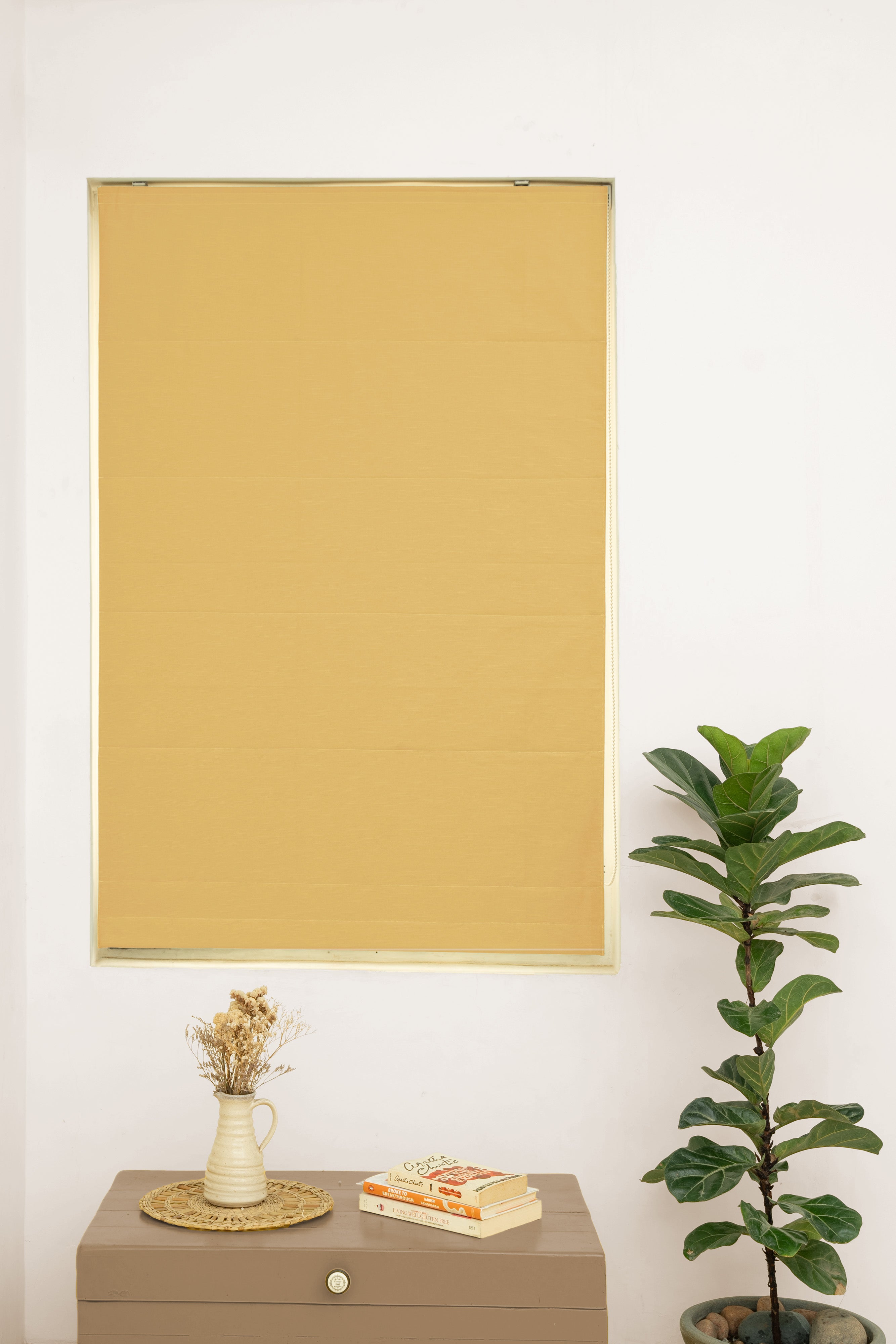 Solid Dusky Yellow 100% Customizable Cotton plain blind for bedroom - Room darkening