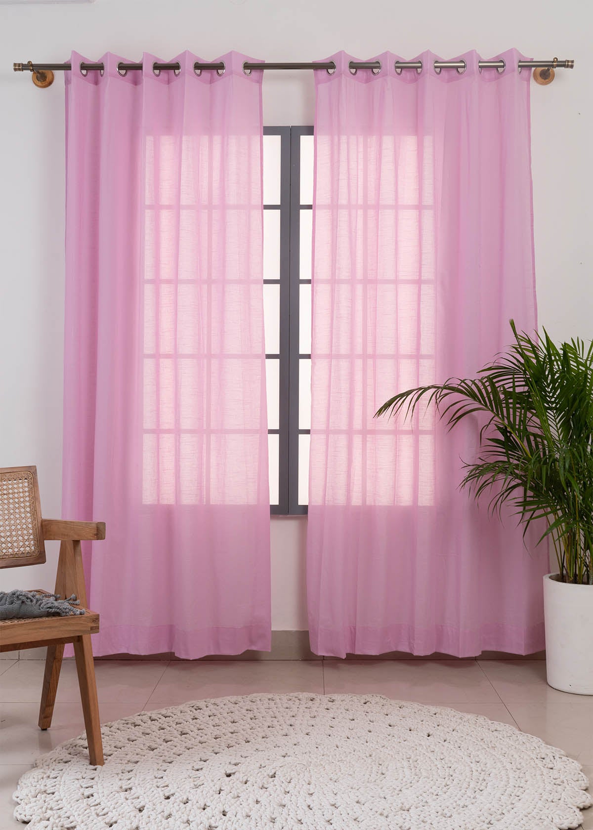 Solid Lavender sheer 100% Customizable Cotton plain curtain for Living room & bedroom - Light filtering