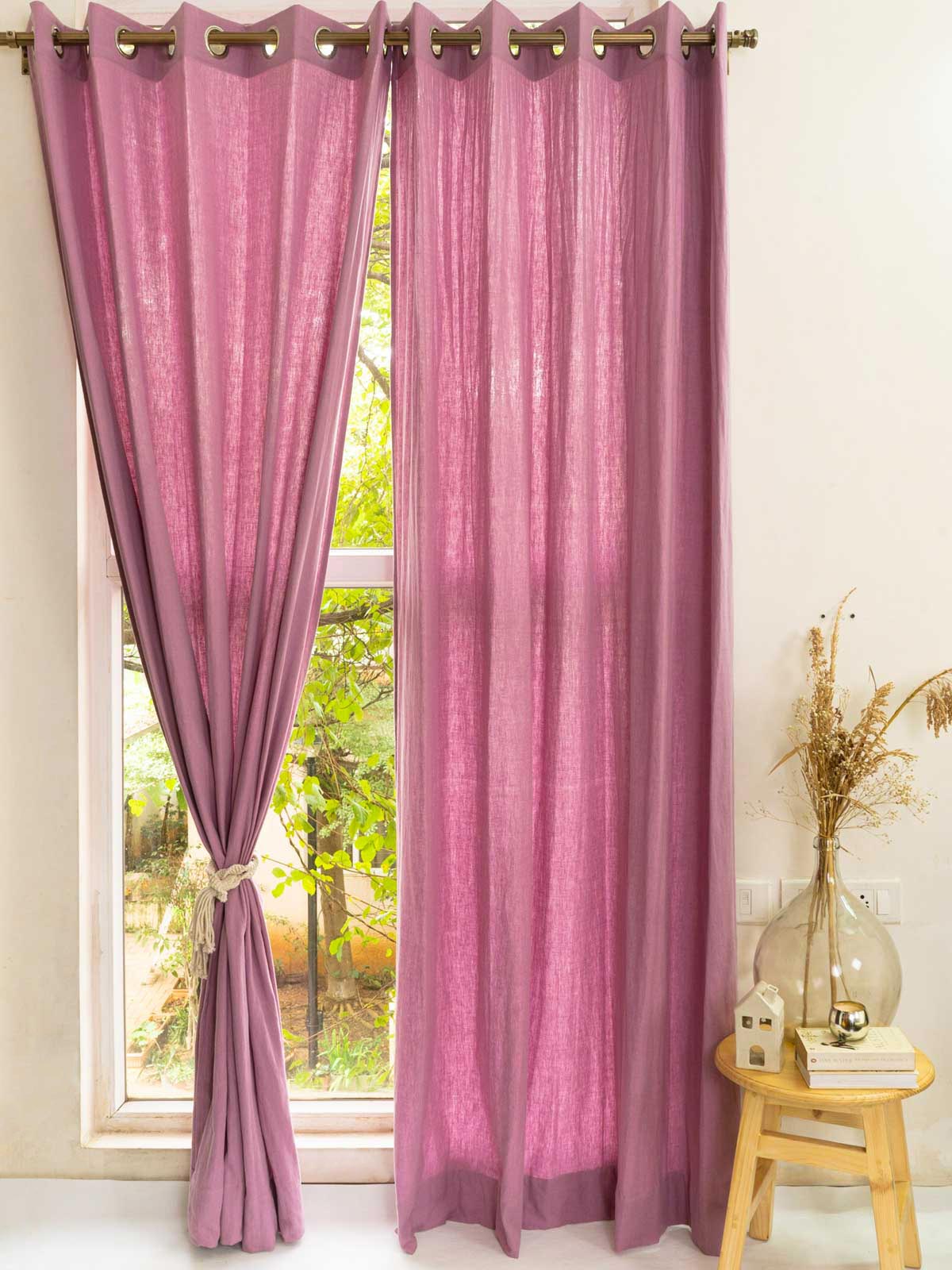 Solid linen Lavender  Customizable Cotton plain curtain for bedroom - Room darkening