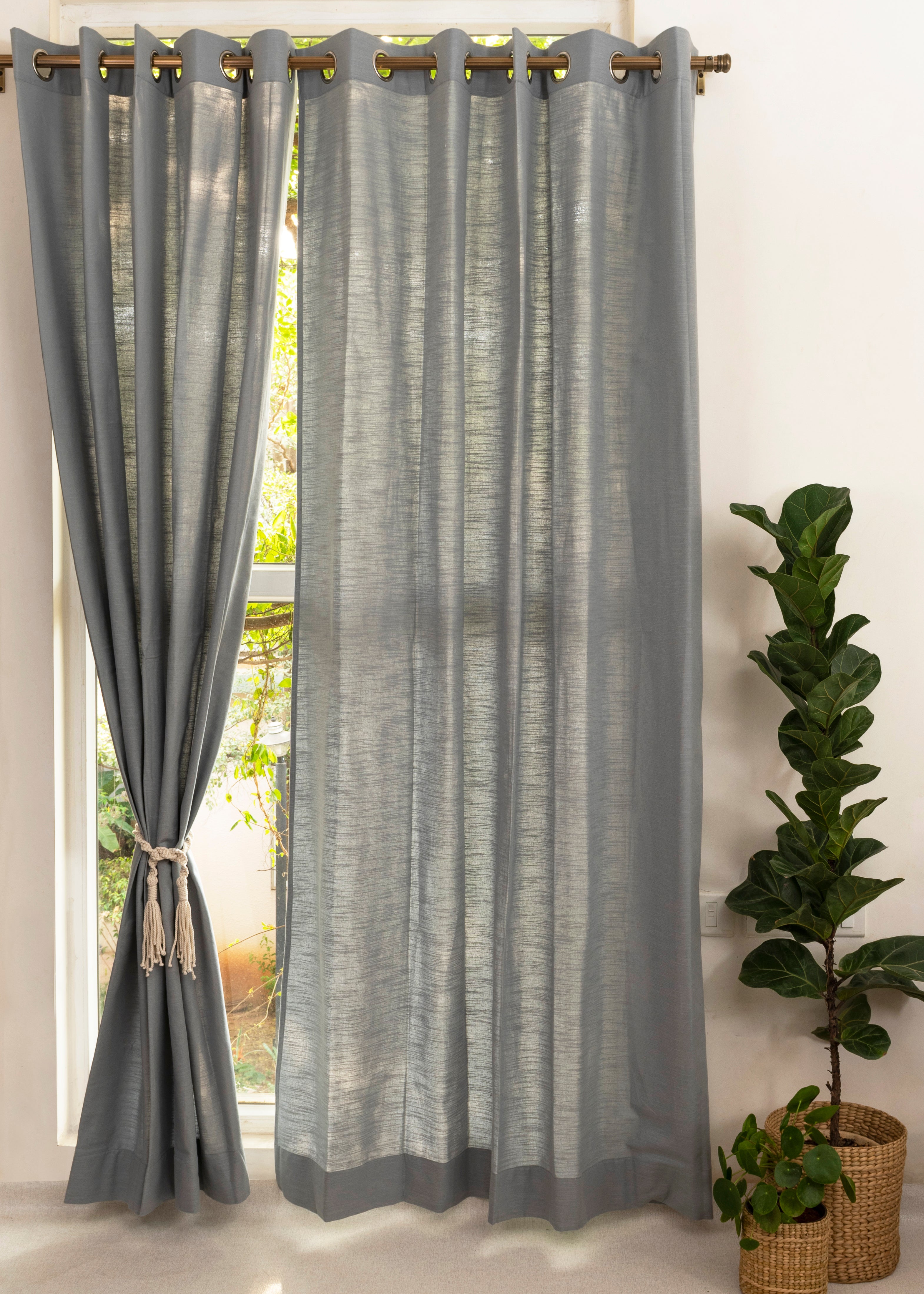 Solid Ultimate grey 100% Customizable Cotton plain curtain for bedroom - Room darkening