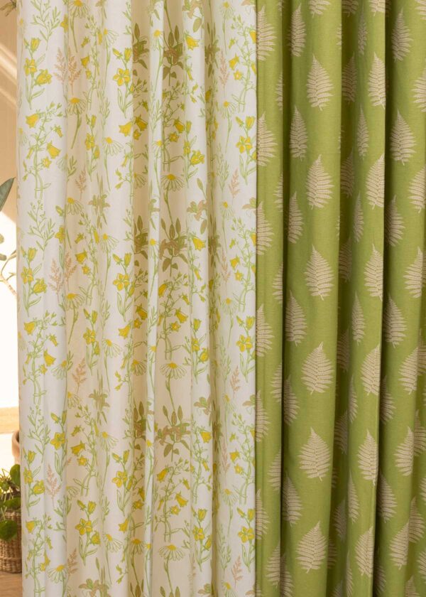 Ferns, Tulip Garden Set of 4 Combo Cotton Curtain - Yellow And Green