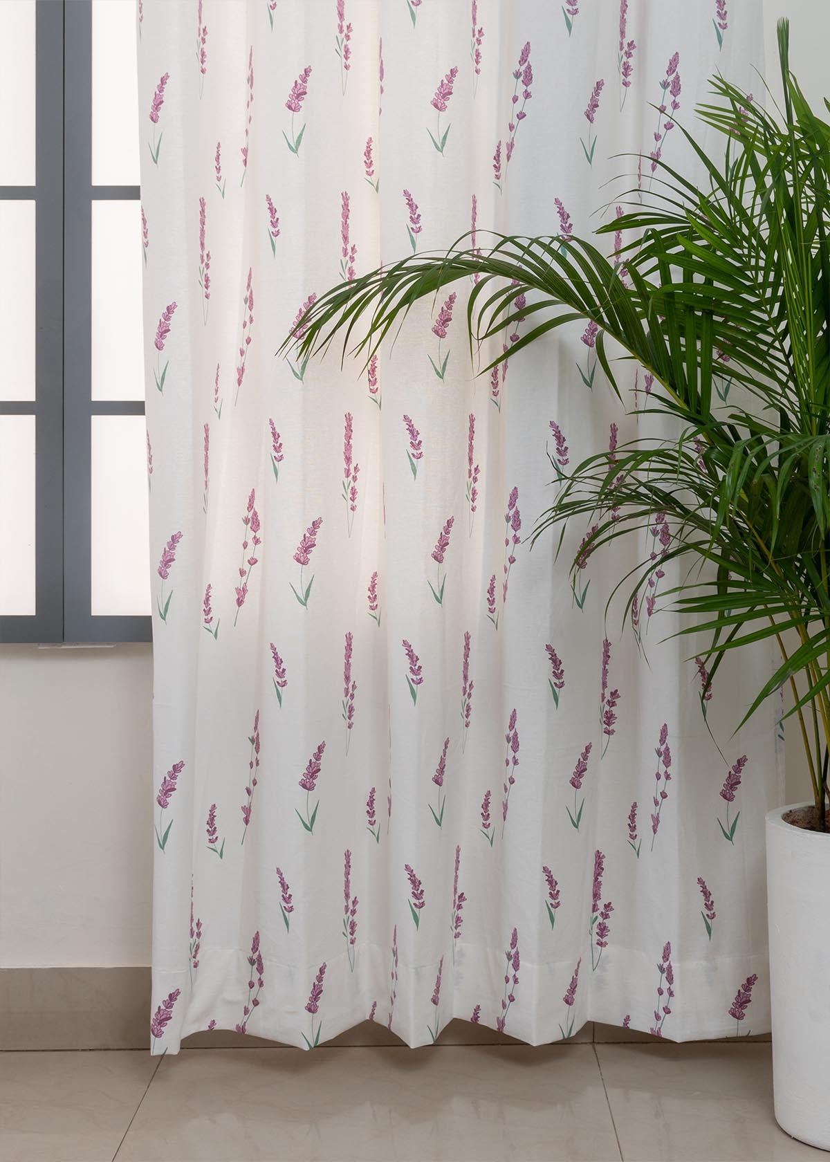 Fields Of Lavender Printed Cotton Curtain - Lavender