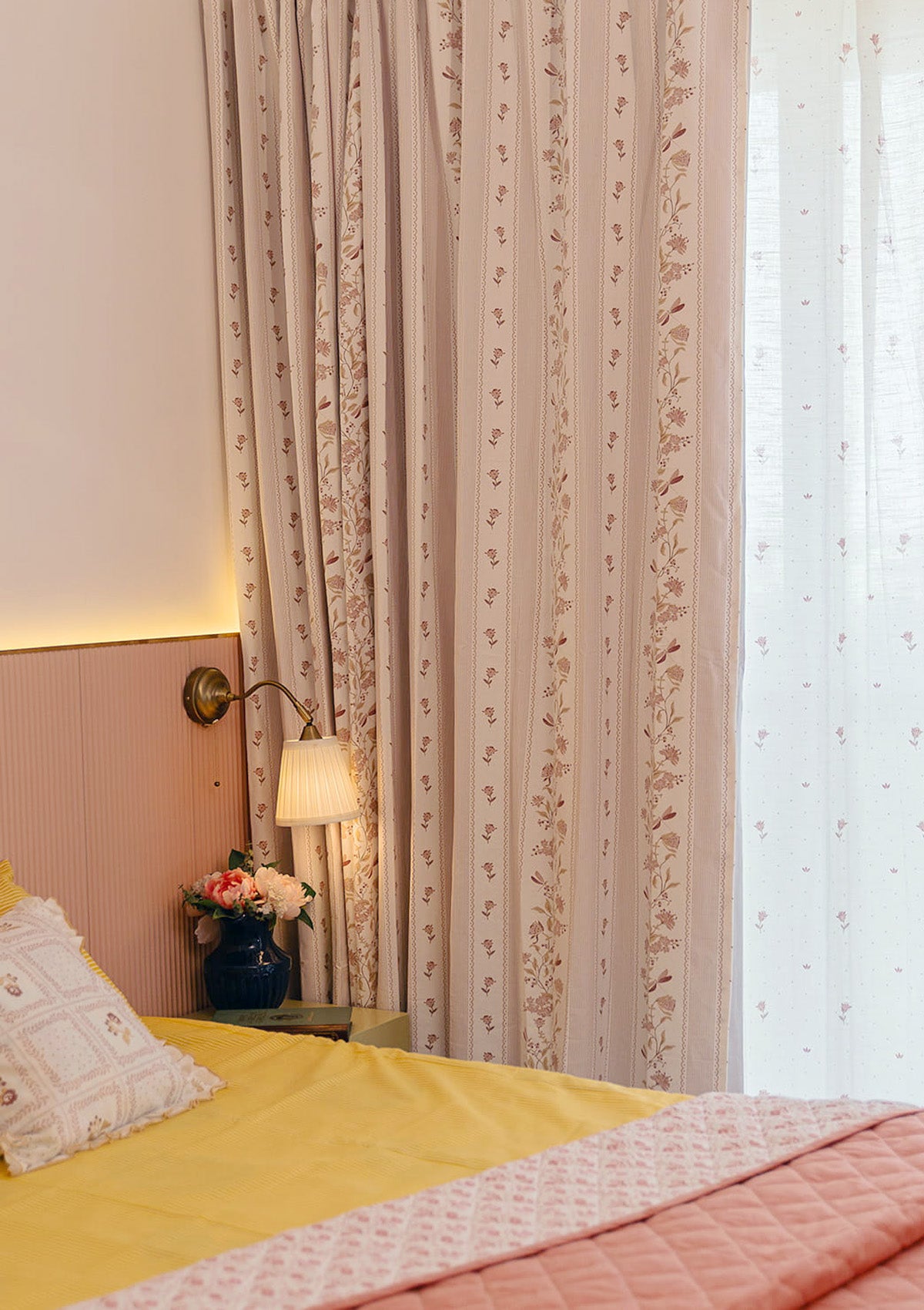 Flutter Pink Floral Printed 100% Cotton Curtain For Bedroom | Light Reduction | Single Piece