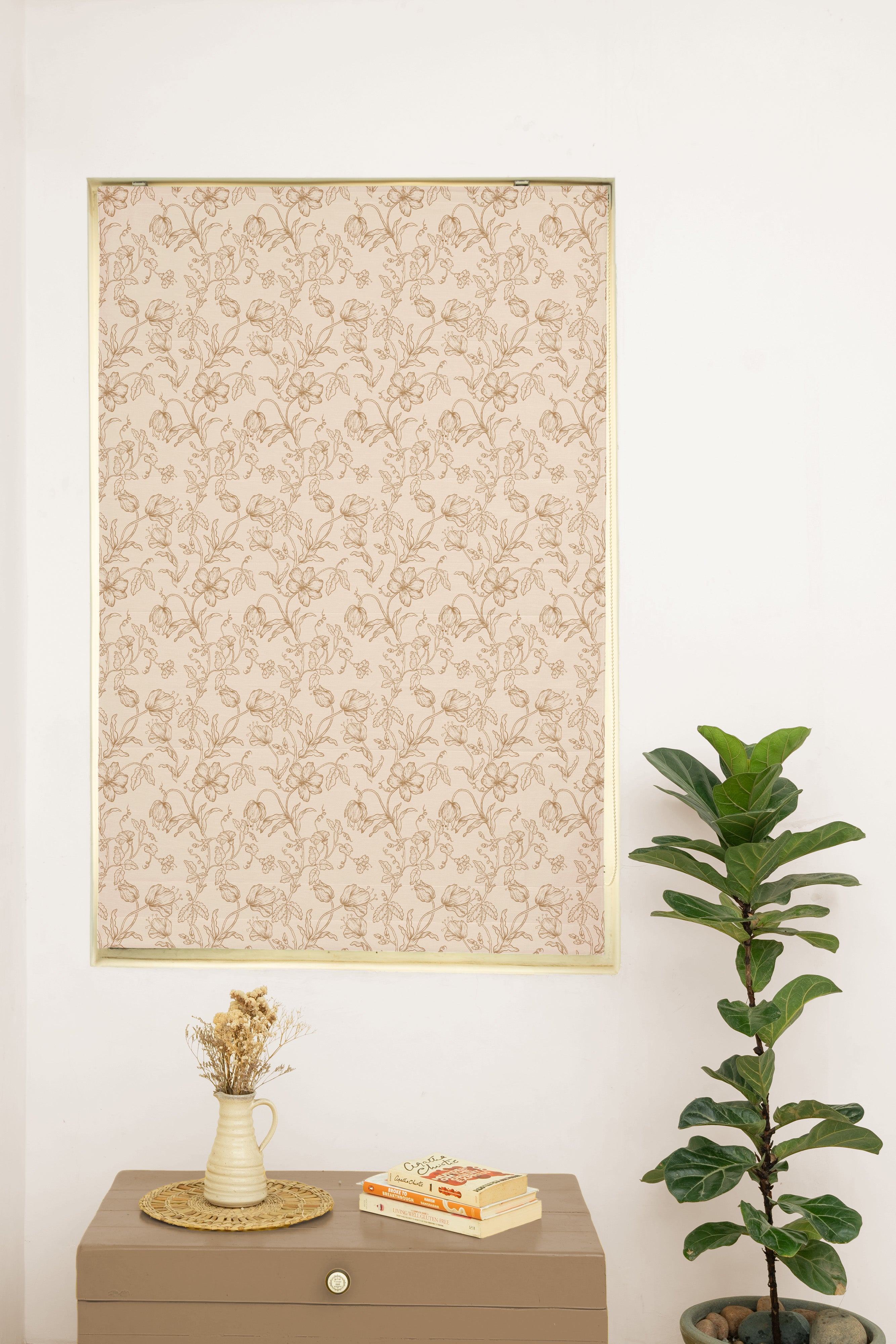 French Farmhouse 100% Customizable Cotton floral blind for living room - Room darkening - Beige